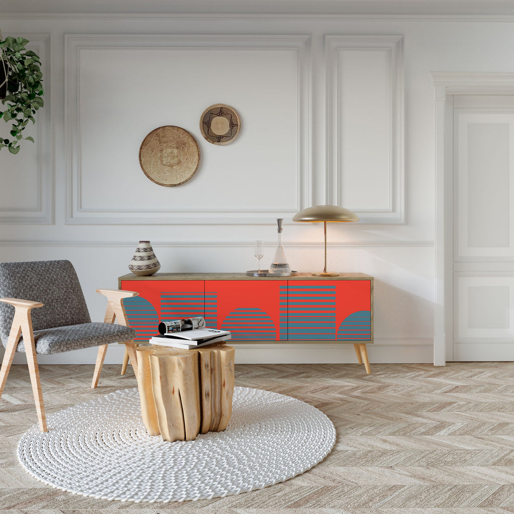 RISING GEOMETRY STARS TV-Lowboard mit 3 Türen in Eiche-Optik