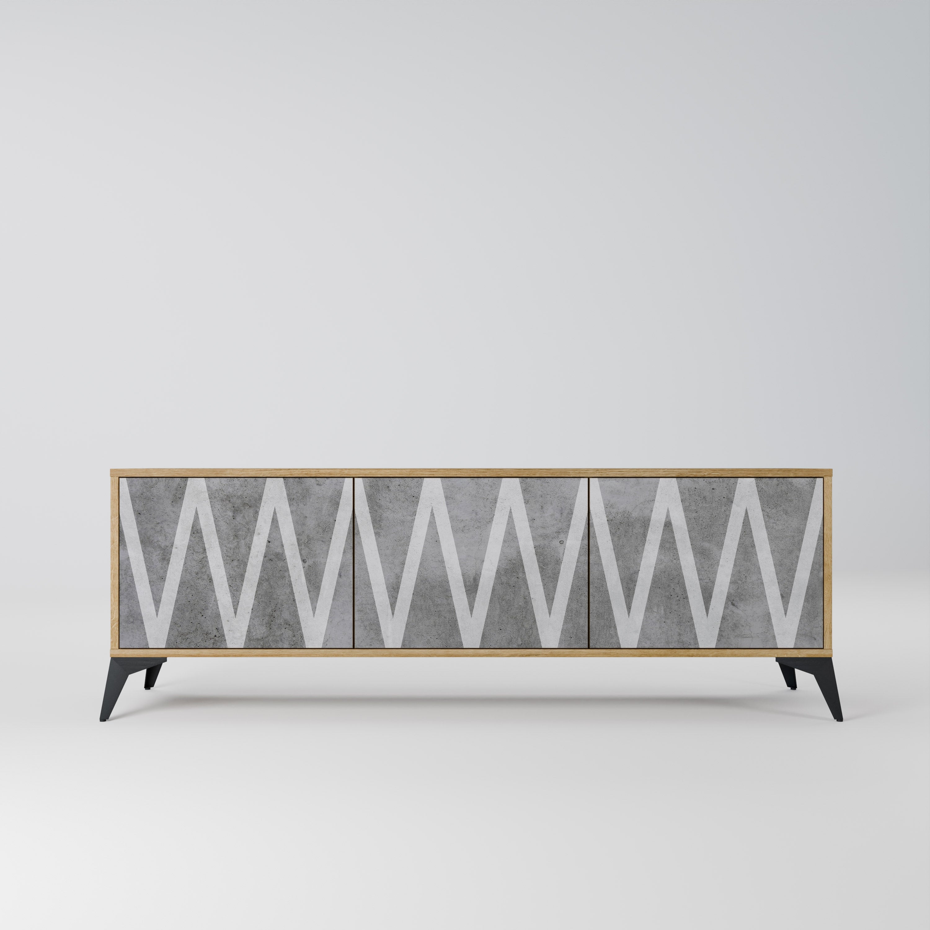 SOLID ZIG ZAG TV-Lowboard mit 3 Türen in Eiche-Optik