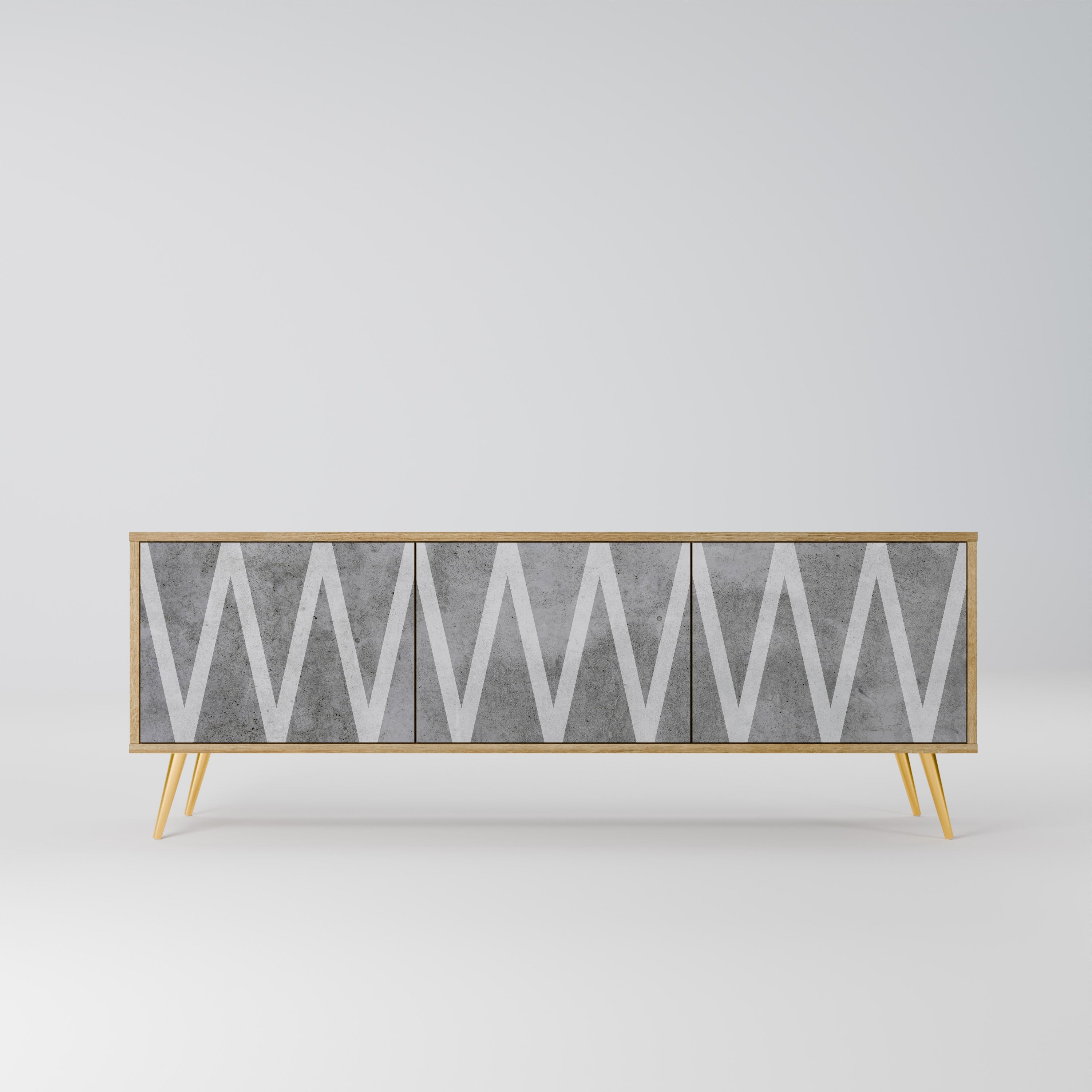 SOLID ZIG ZAG TV-Lowboard mit 3 Türen in Eiche-Optik