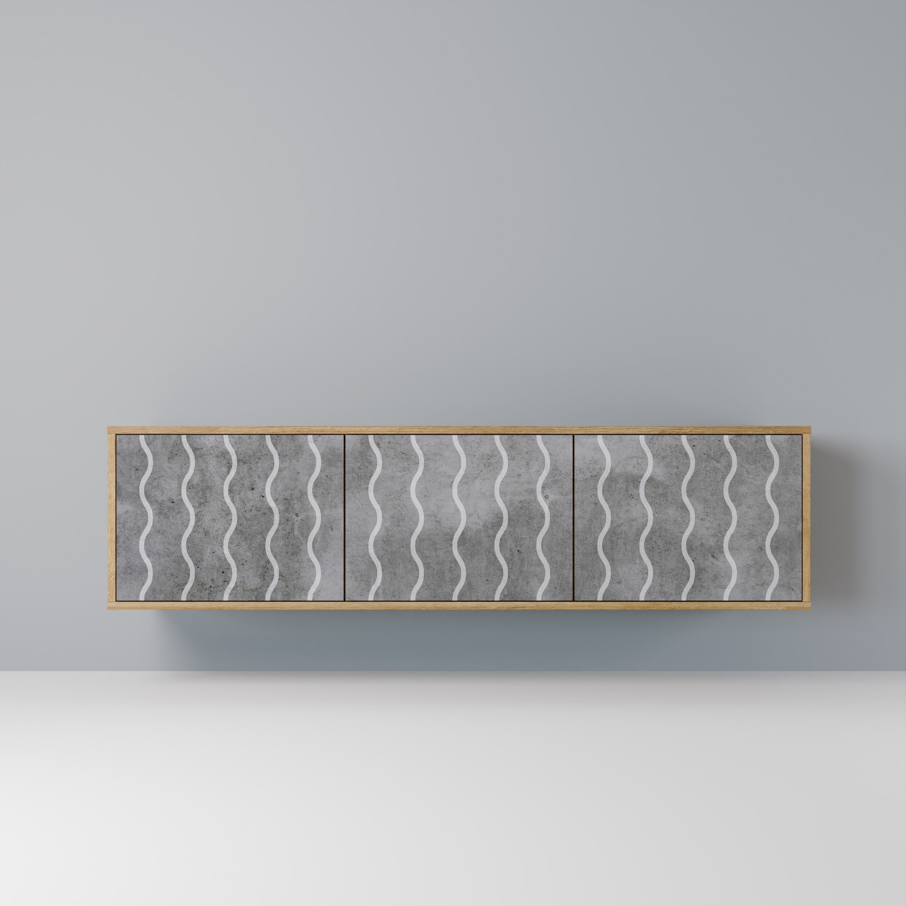 WAVES OF CONCRETE 3-Door TV Stand in Oak Effect