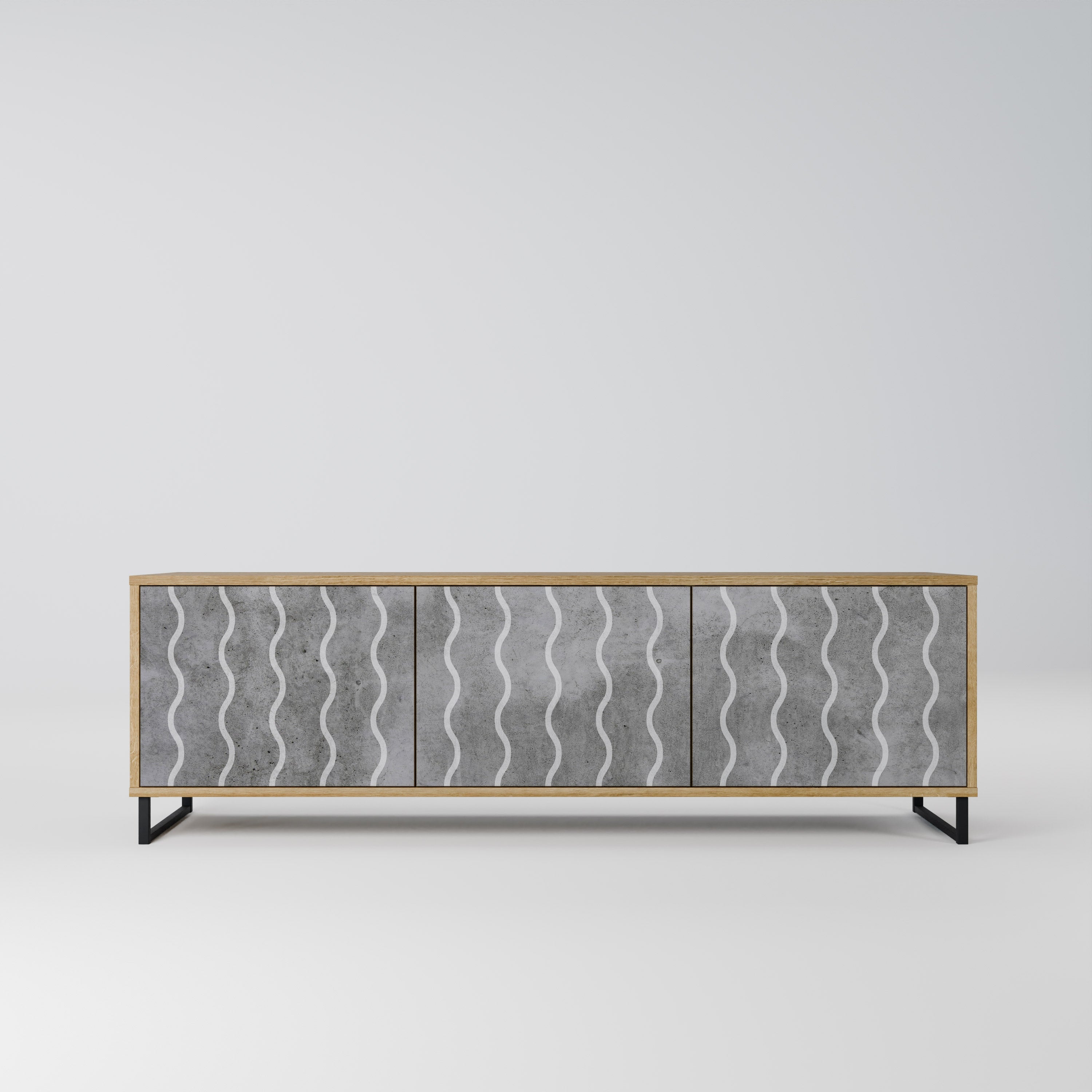WAVES OF CONCRETE 3-Door TV Stand in Oak Effect