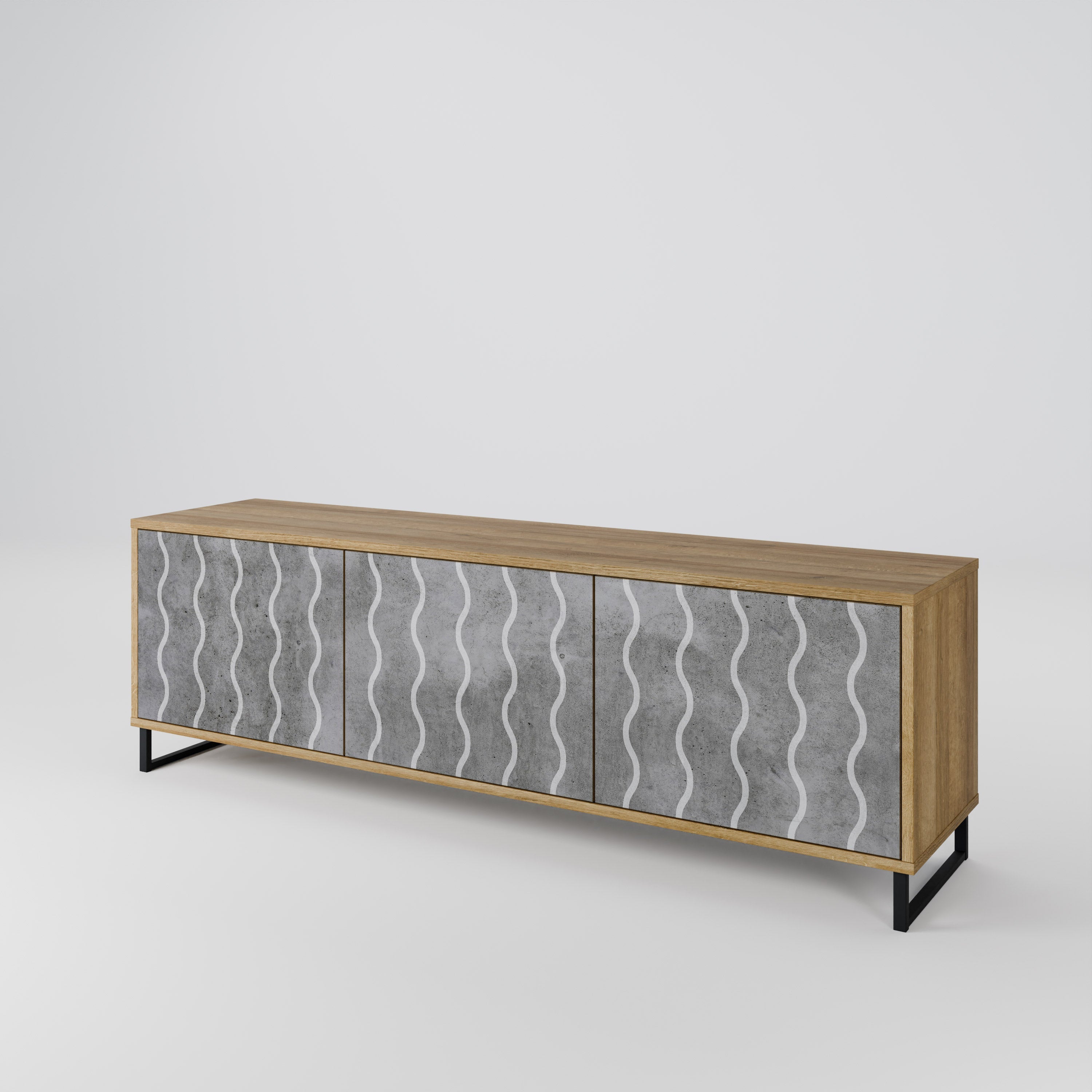 WAVES OF CONCRETE 3-Door TV Stand in Oak Effect