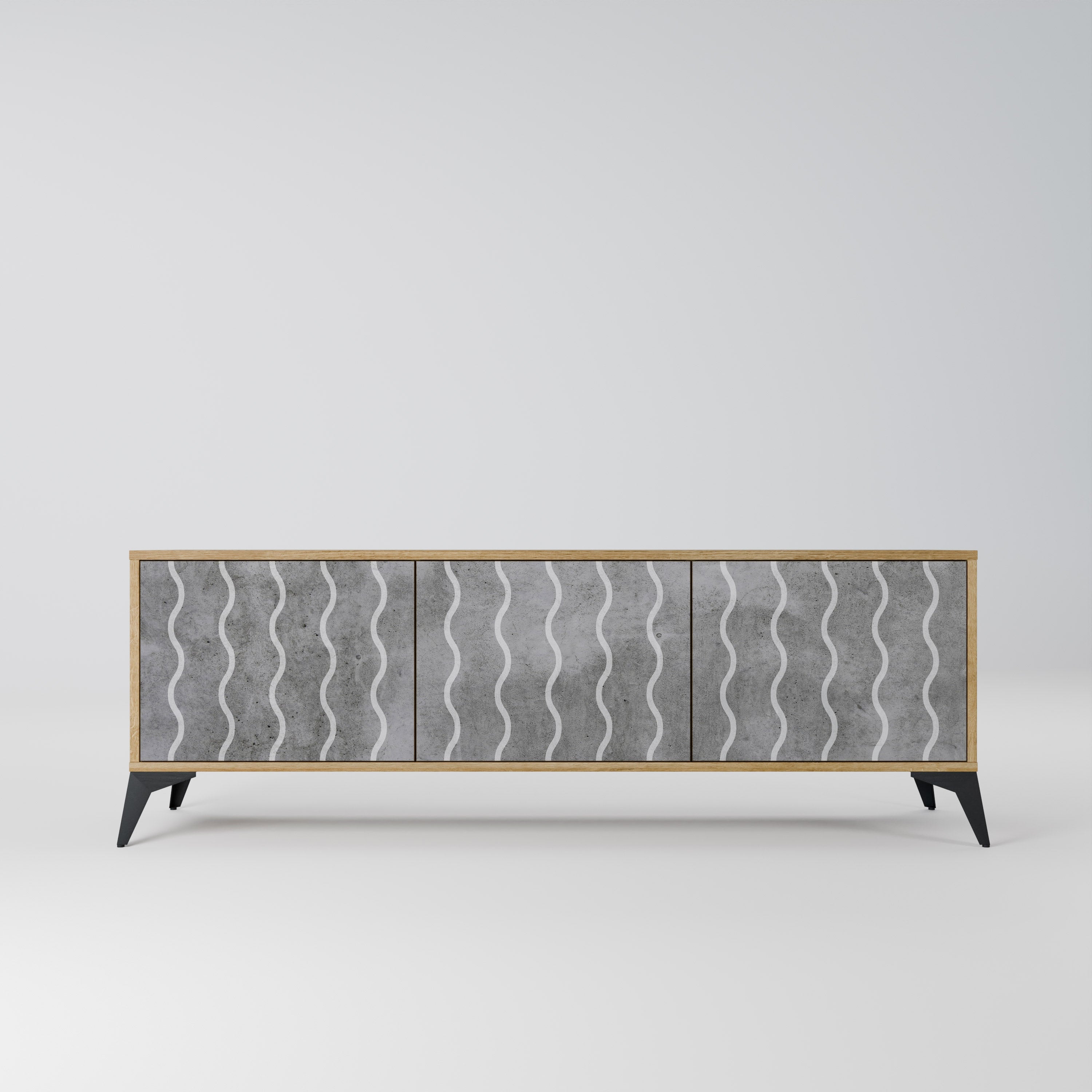 WAVES OF CONCRETE 3-Door TV Stand in Oak Effect