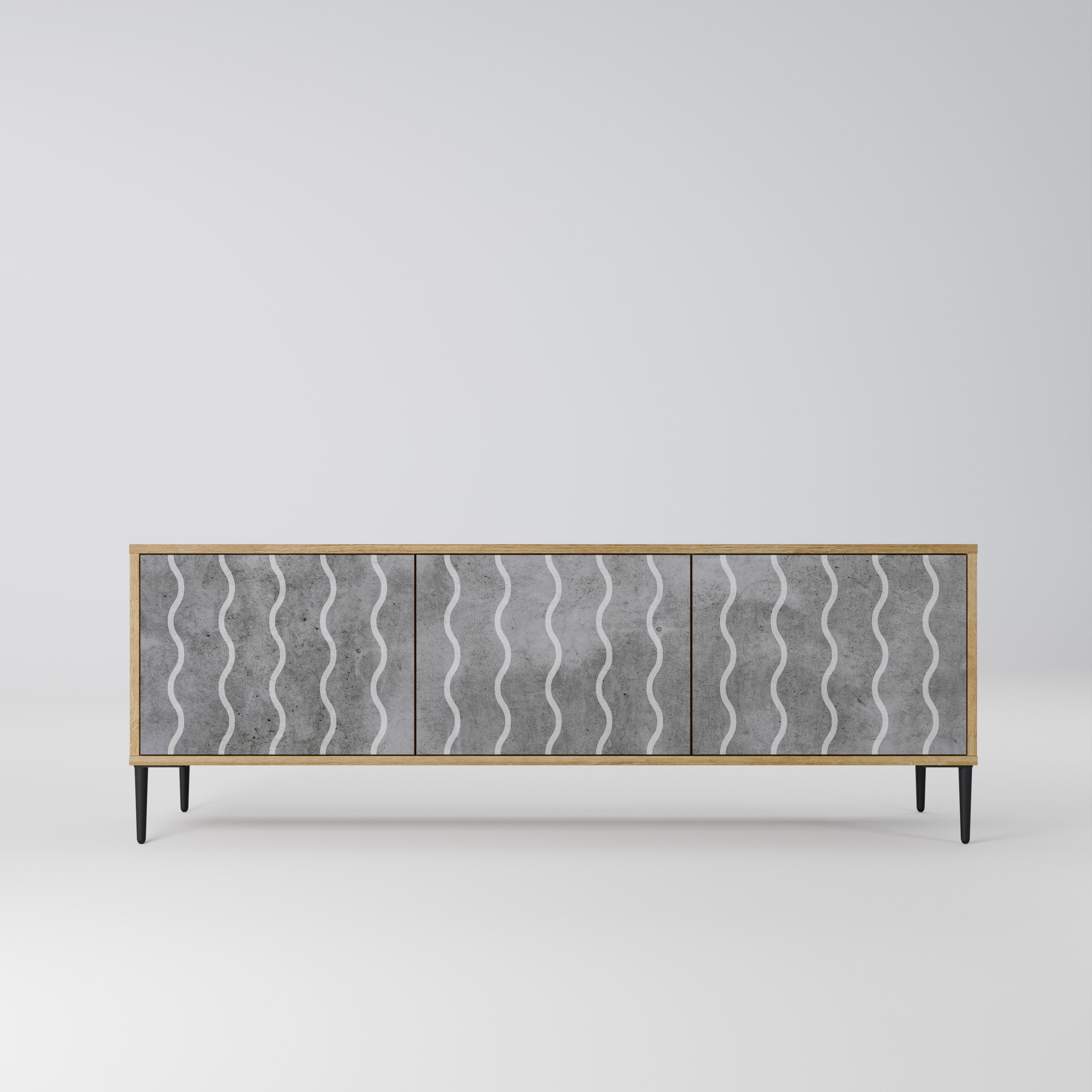 WAVES OF CONCRETE 3-Door TV Stand in Oak Effect