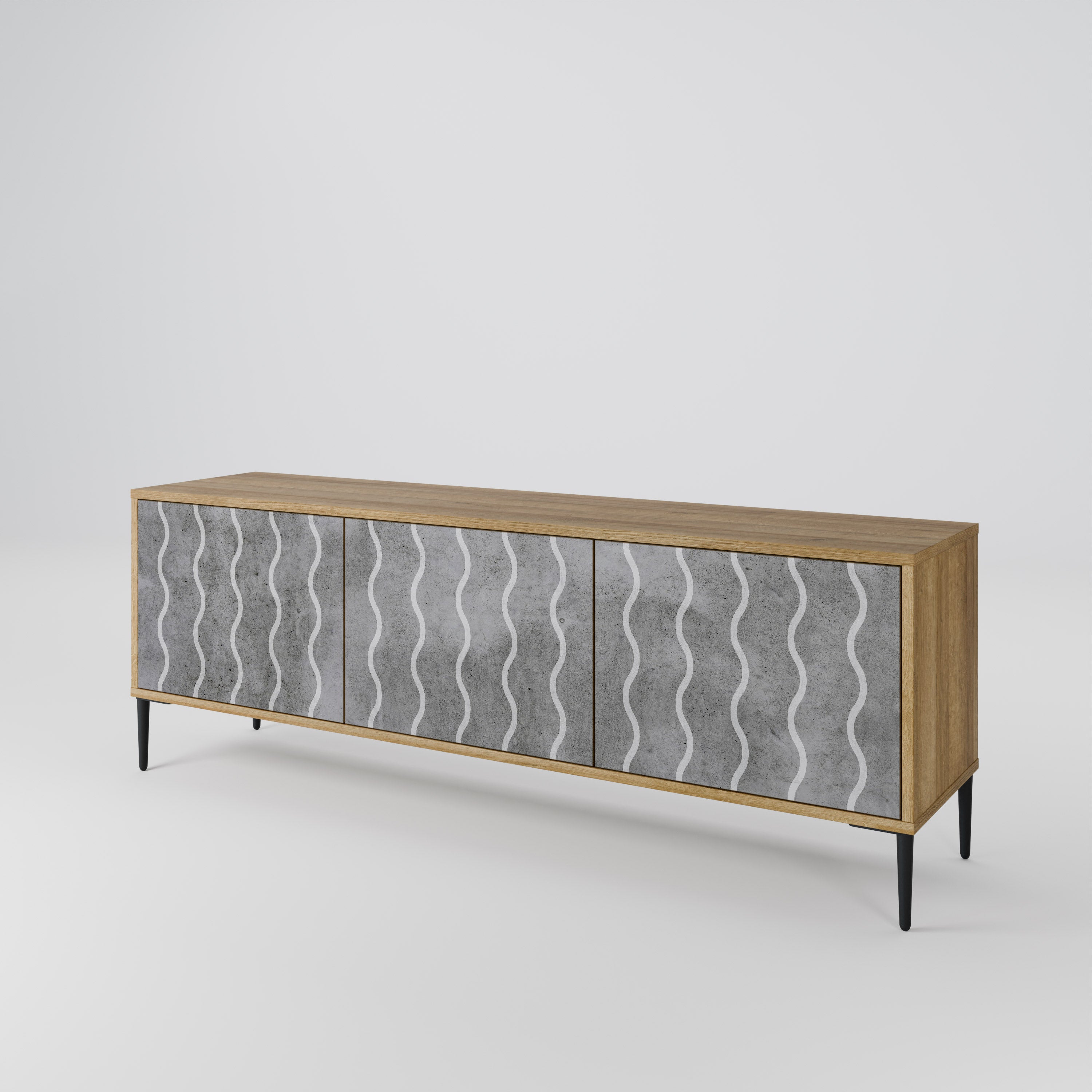 WAVES OF CONCRETE 3-Door TV Stand in Oak Effect
