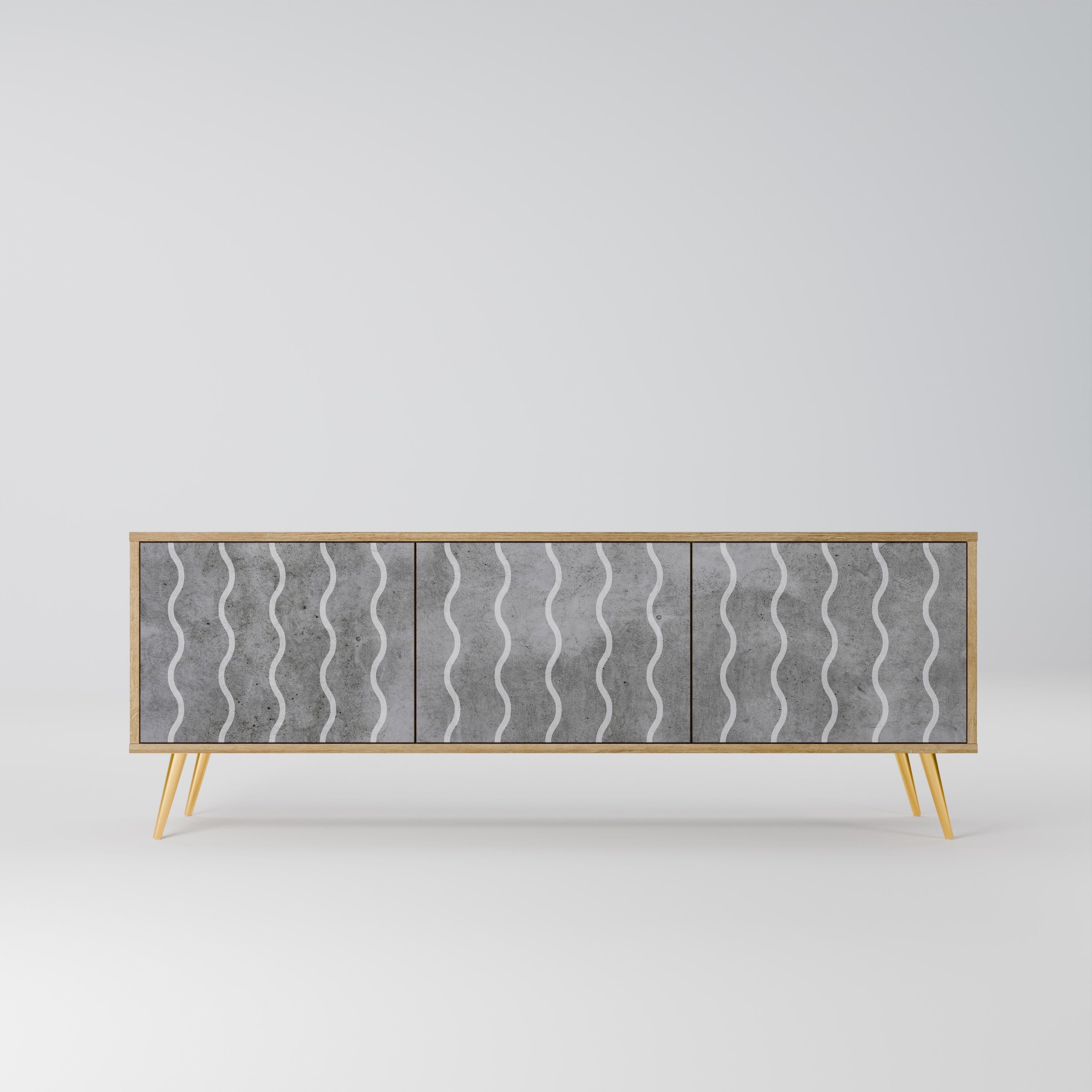 WAVES OF CONCRETE 3-Door TV Stand in Oak Effect