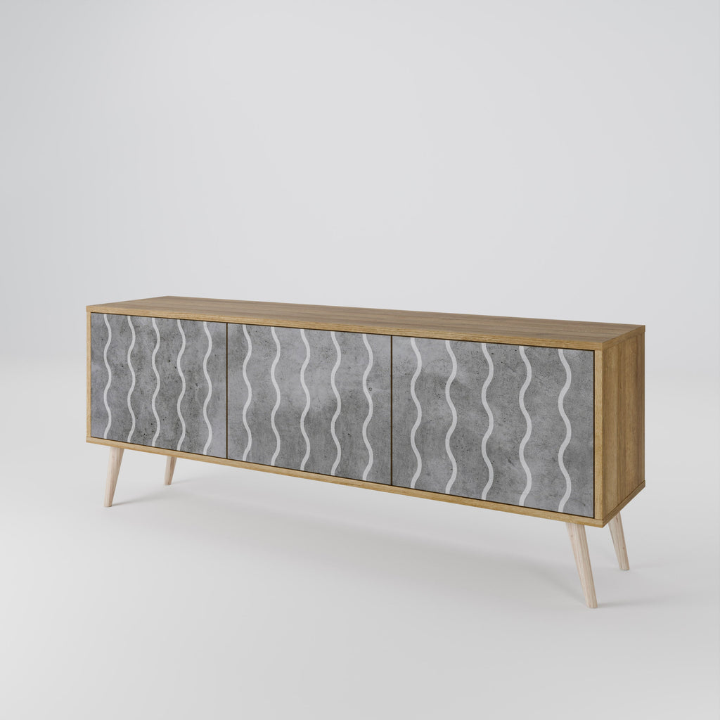 WAVES OF CONCRETE 3-Door TV Stand in Oak Effect