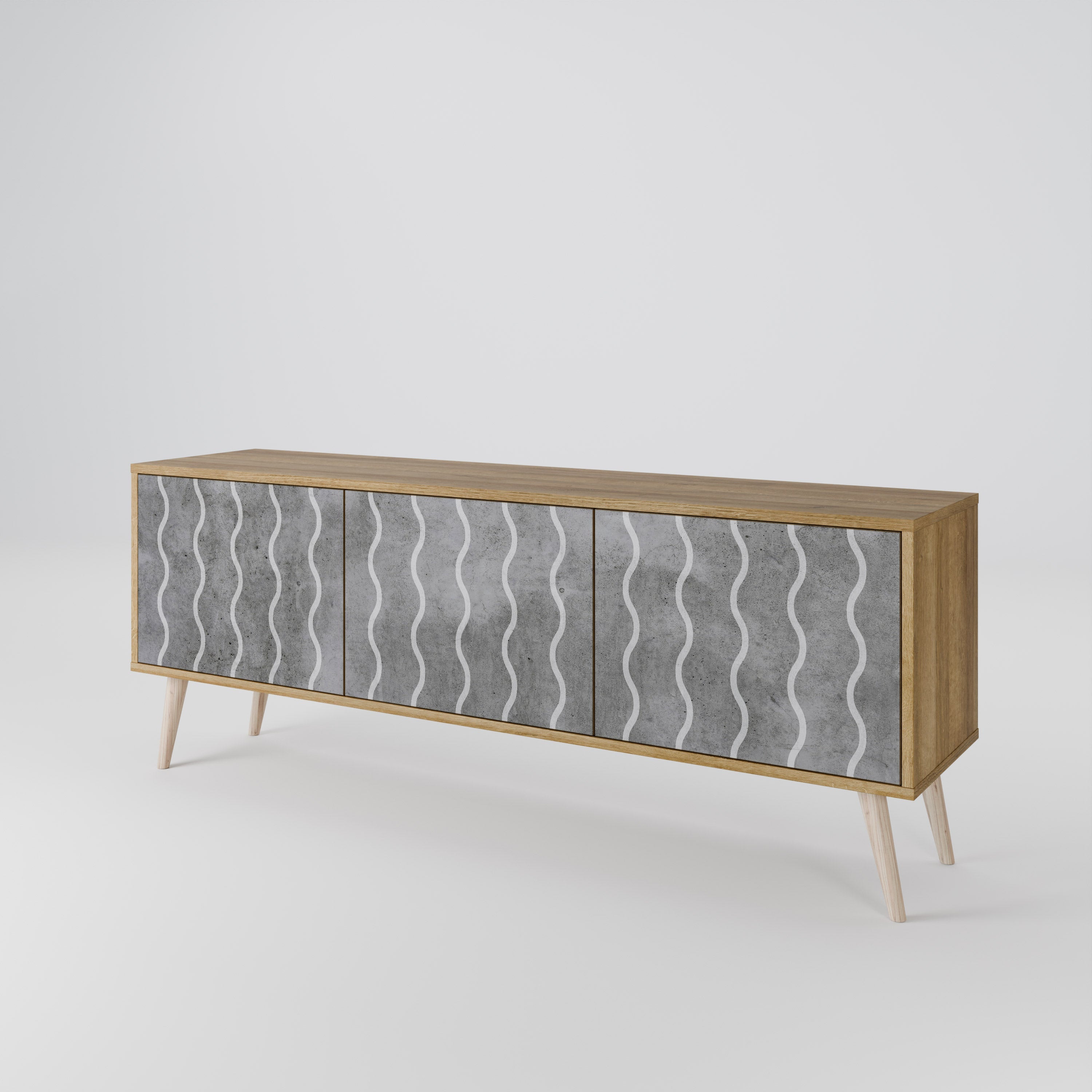 WAVES OF CONCRETE 3-Door TV Stand in Oak Effect