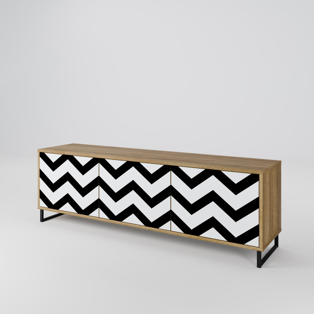 CLASSIC ZIG ZAG 3-Door TV Stand in Oak Effect