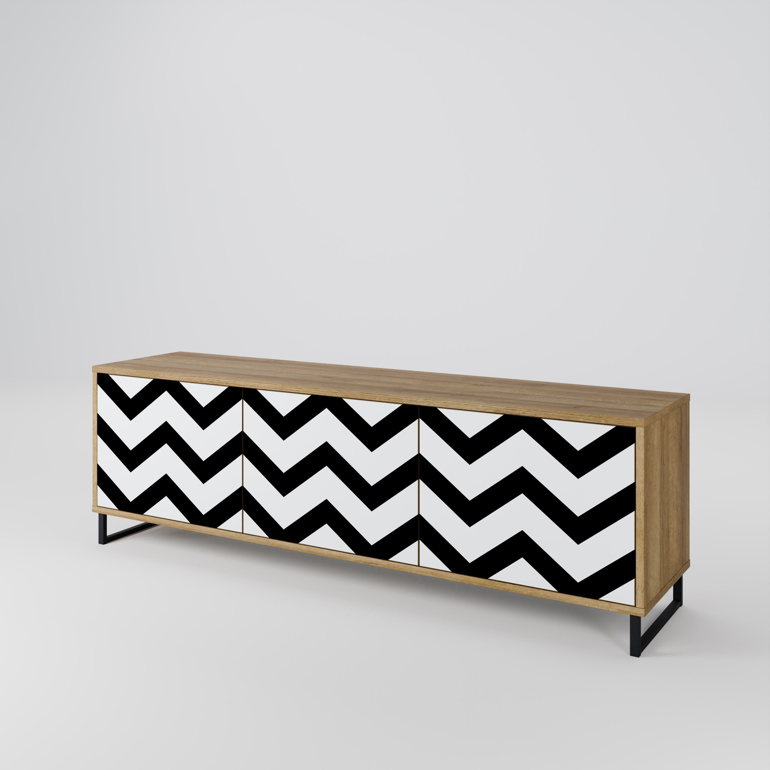 CLASSIC ZIG ZAG 3-Door TV Stand in Oak Effect