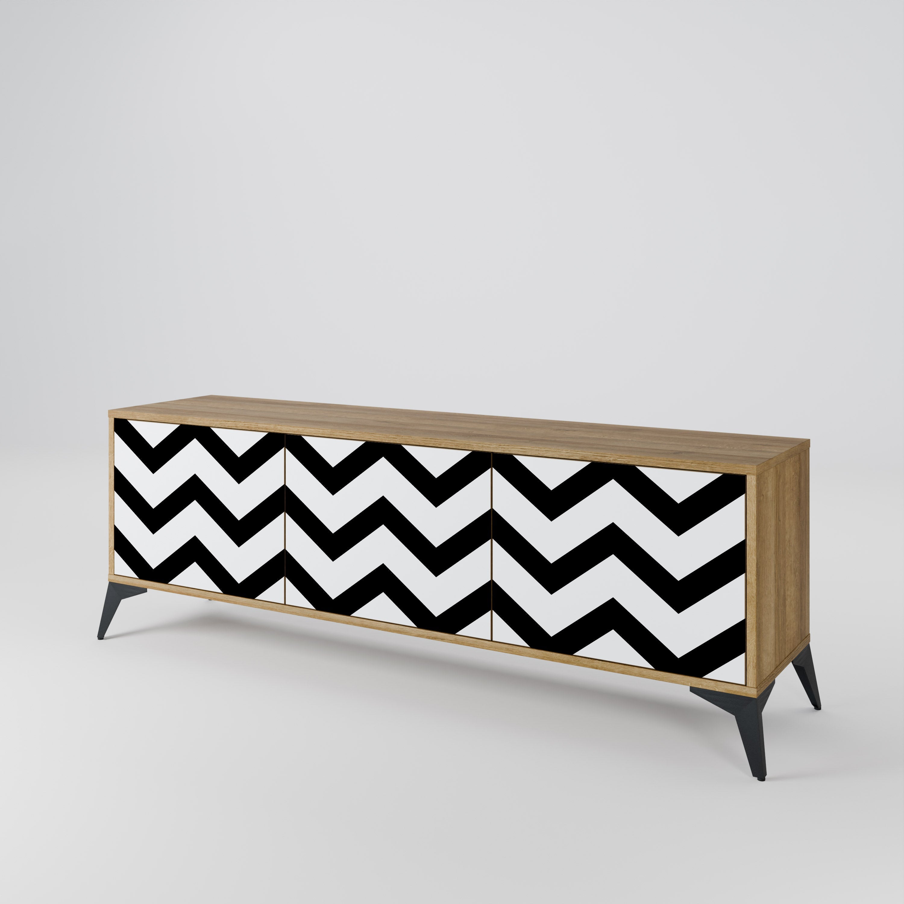 CLASSIC ZIG ZAG 3-Door TV Stand in Oak Effect