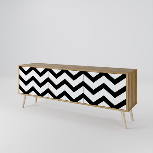 CLASSIC ZIG ZAG 3-Door TV Stand in Oak Effect