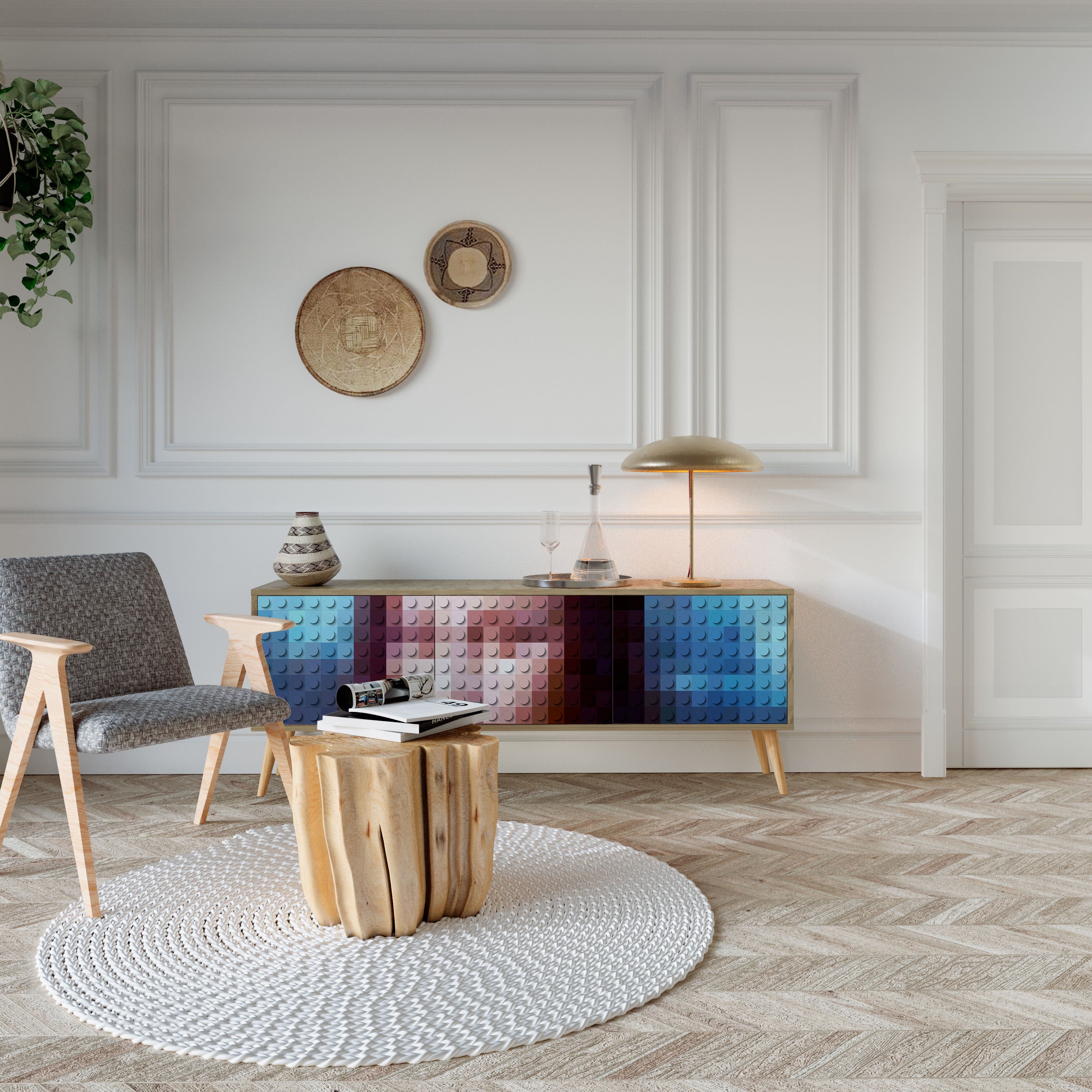 CONSTRUCTIVE ART TV-Lowboard mit 3 Türen in Eiche-Optik