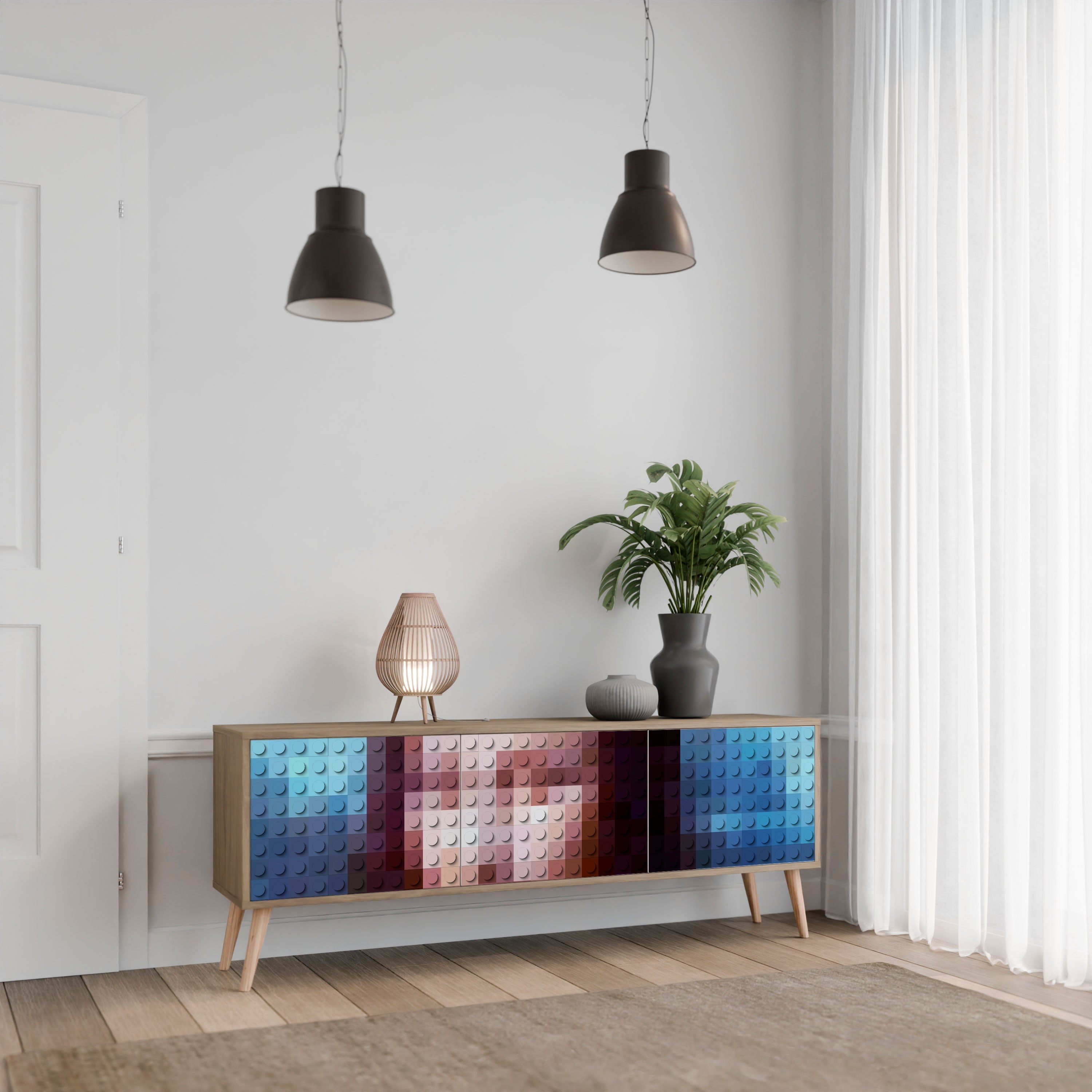 CONSTRUCTIVE ART TV-Lowboard mit 3 Türen in Eiche-Optik