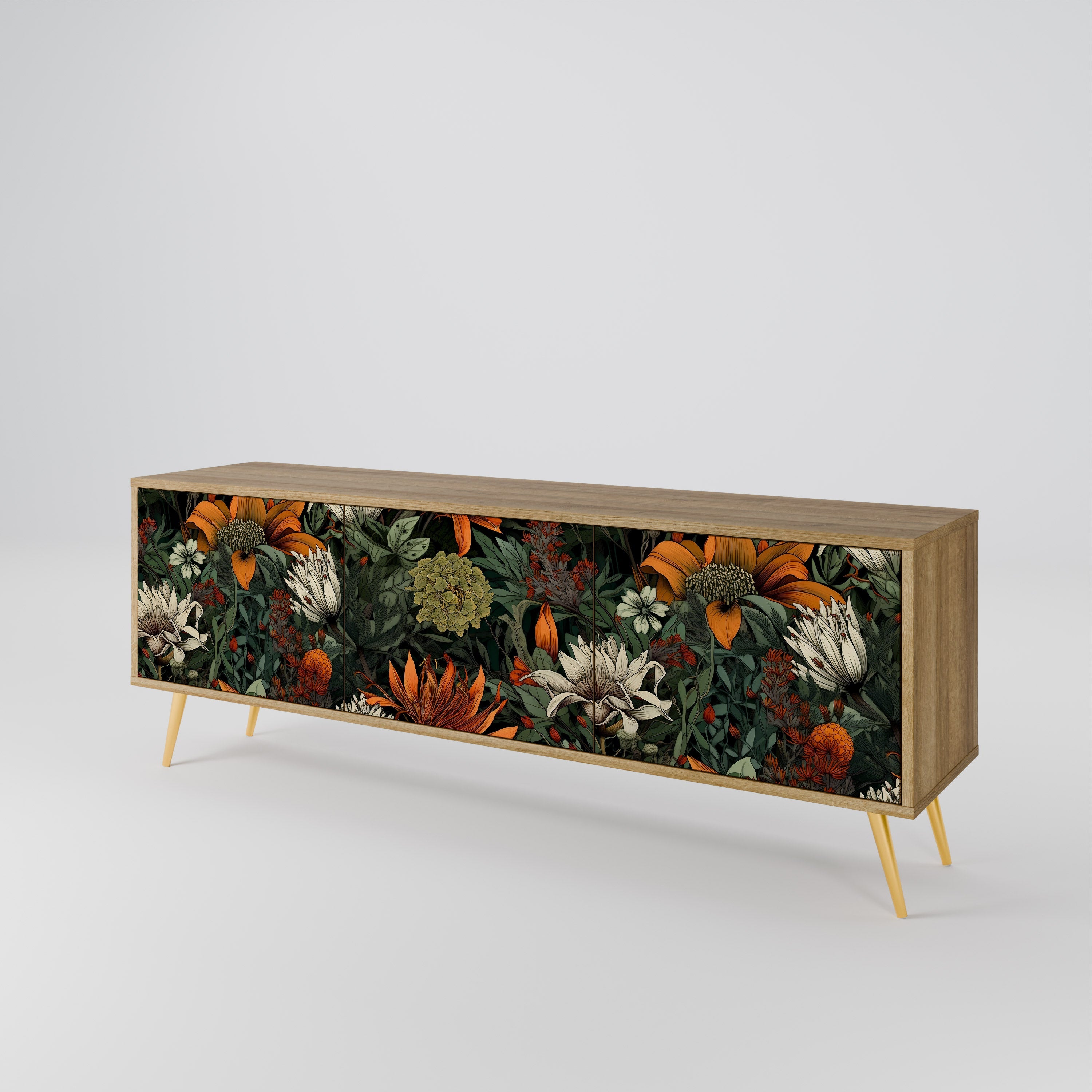 MIDNIGHT SPROUT 3-Door TV Stand in Oak Effect