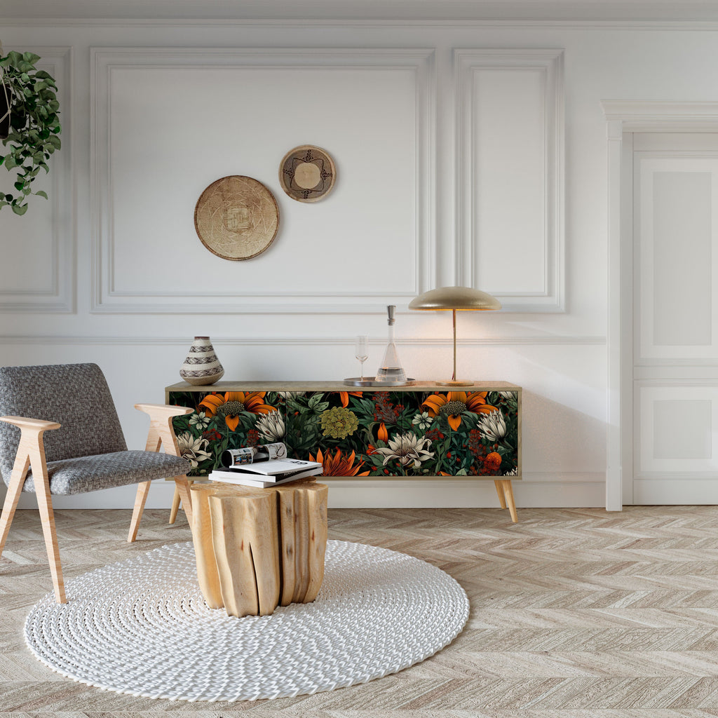 MIDNIGHT SPROUT 3-Door TV Stand in Oak Effect