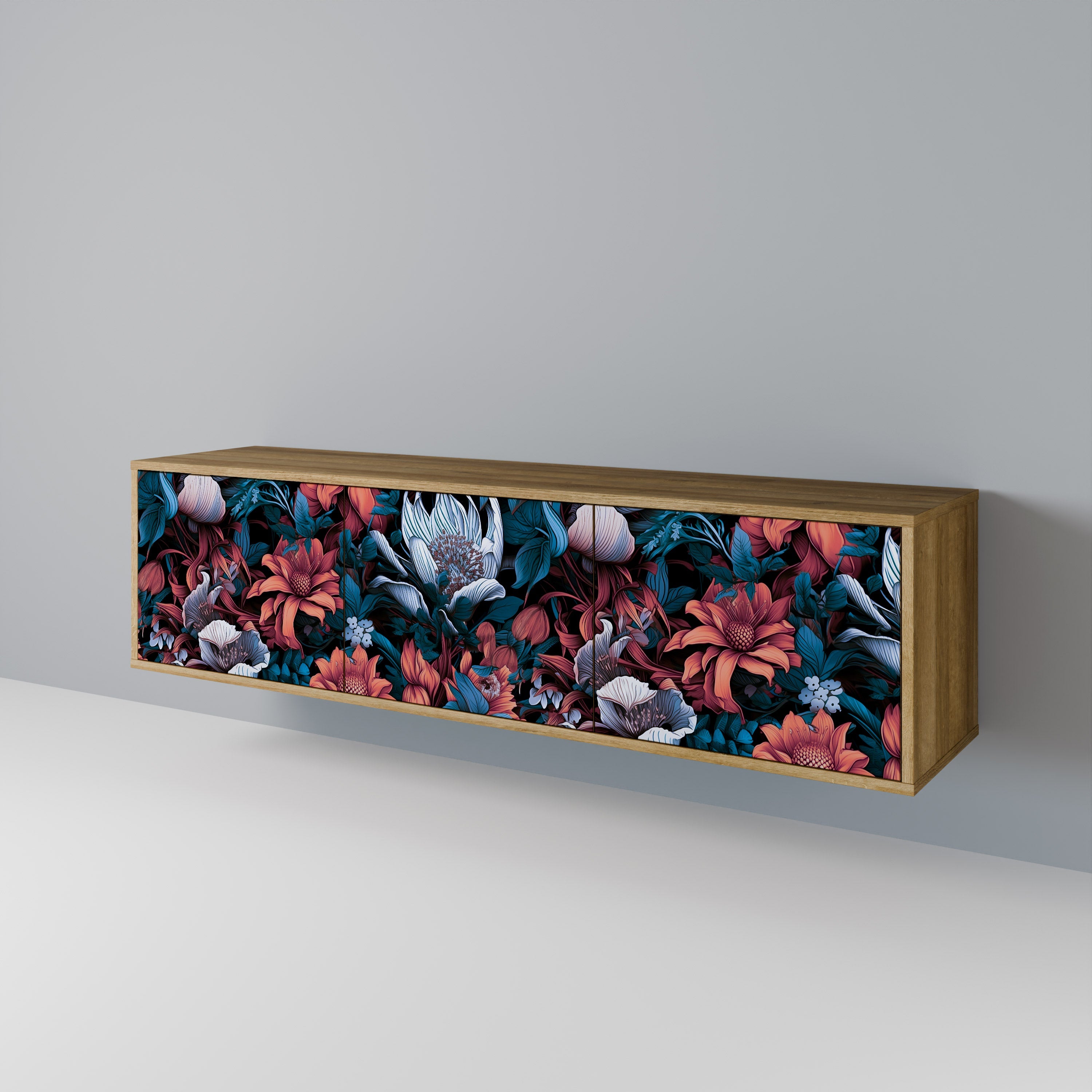 ETHEREAL BLOSSOMS TV-Lowboard mit 3 Türen in Eiche-Optik