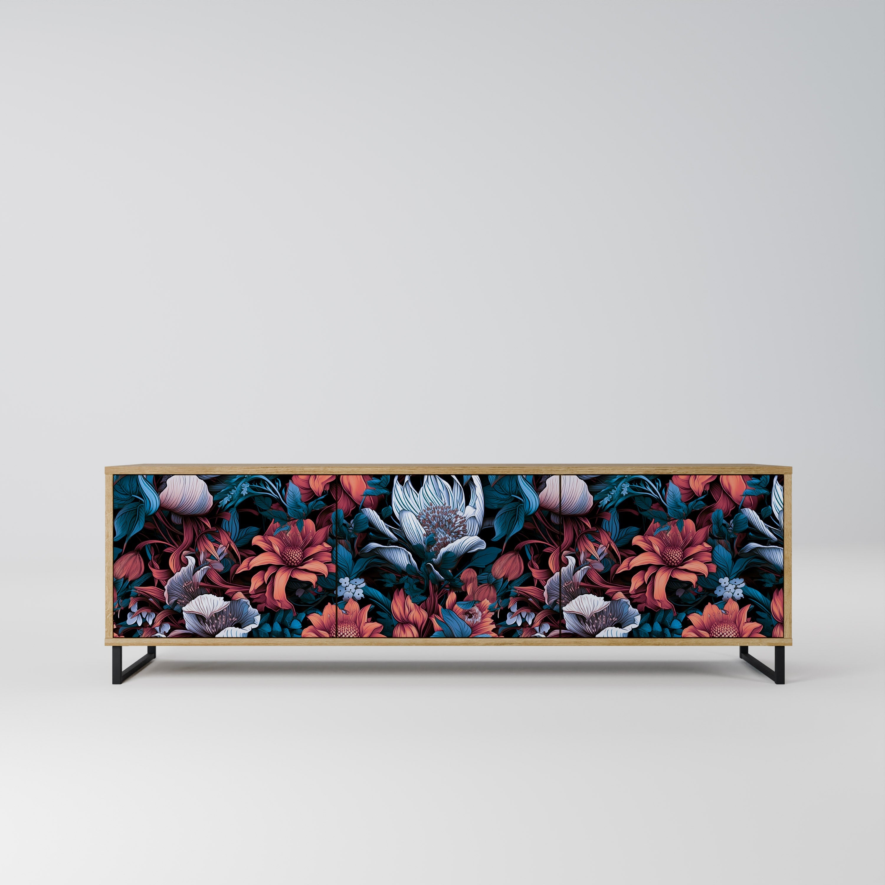 ETHEREAL BLOSSOMS TV-Lowboard mit 3 Türen in Eiche-Optik