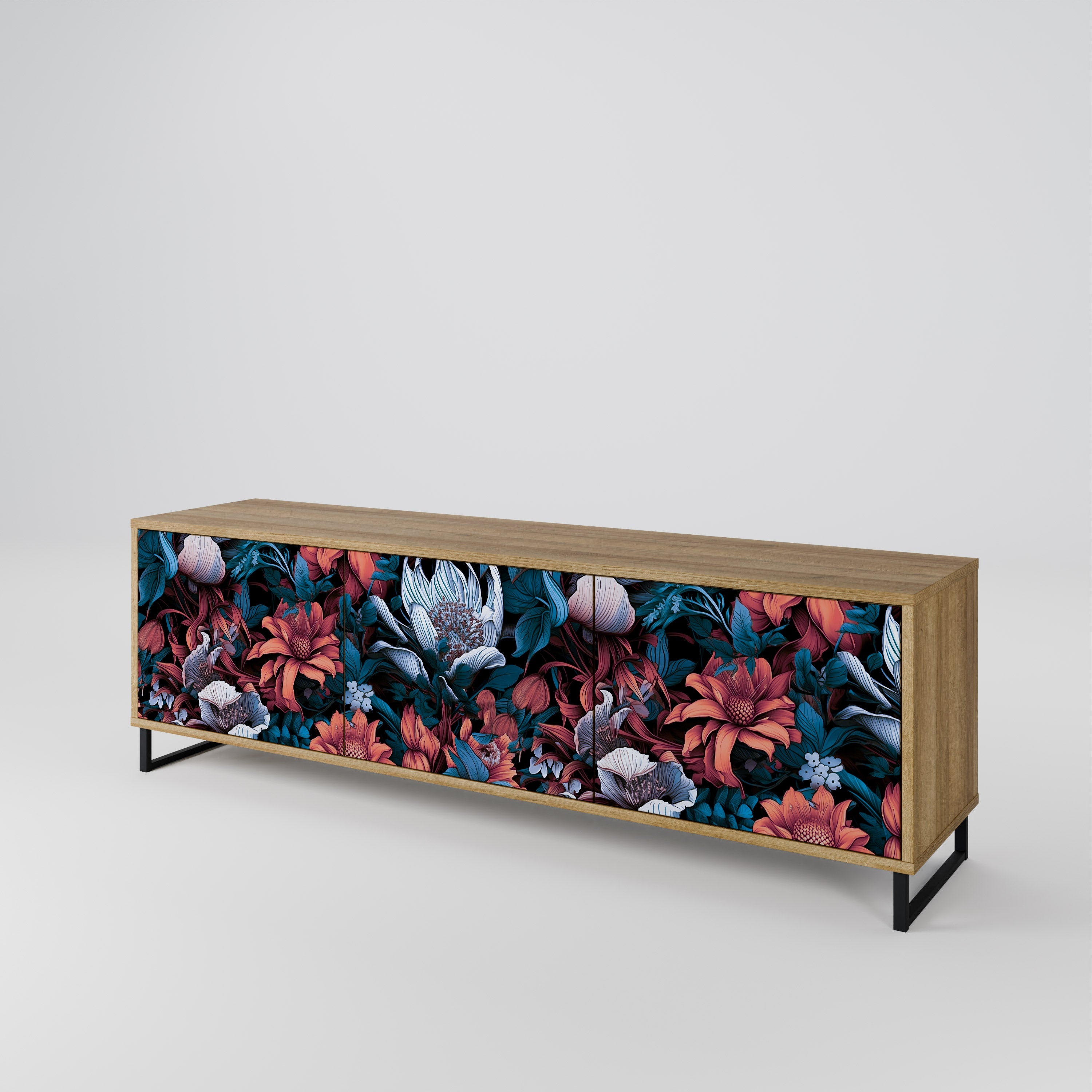 ETHEREAL BLOSSOMS TV-Lowboard mit 3 Türen in Eiche-Optik