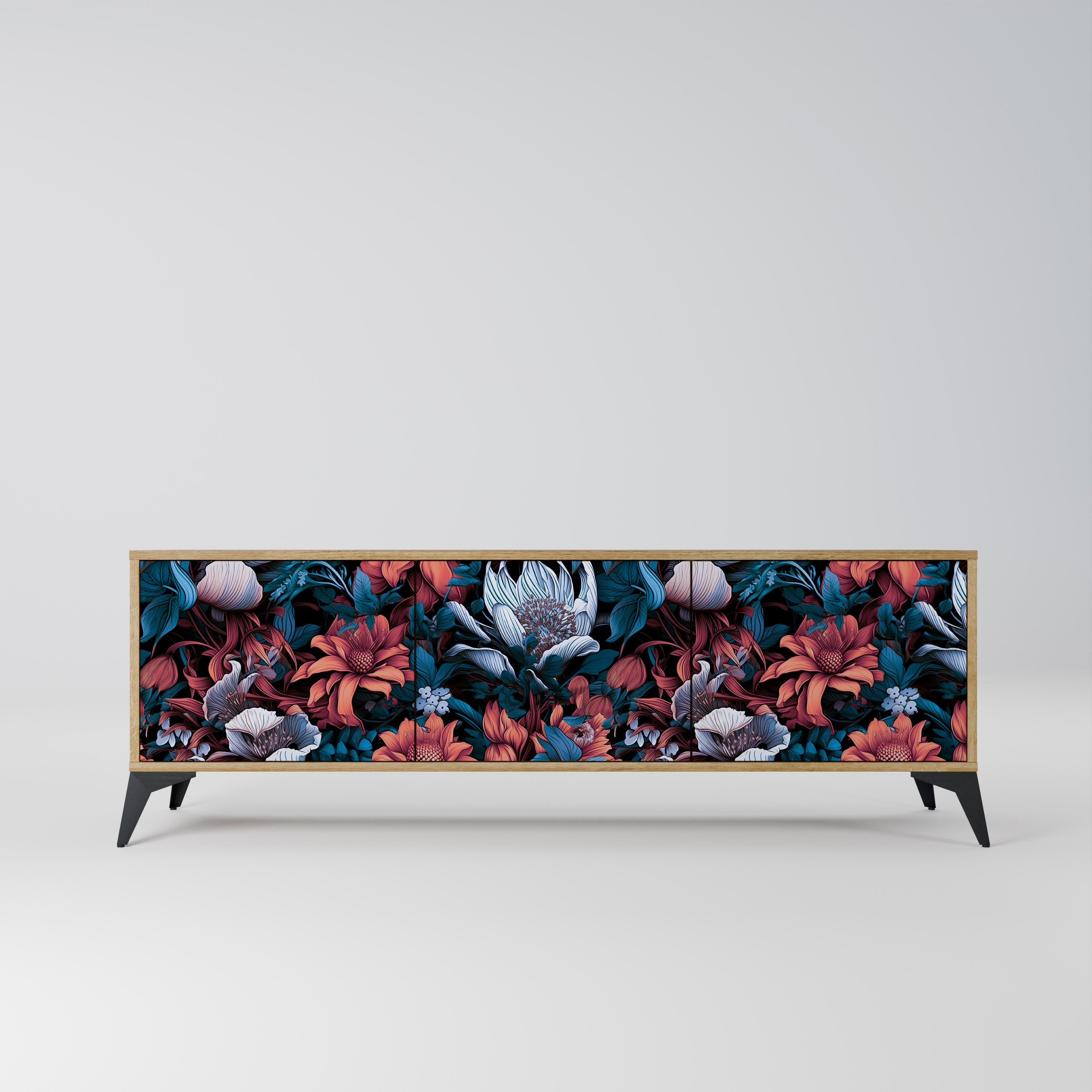 ETHEREAL BLOSSOMS TV-Lowboard mit 3 Türen in Eiche-Optik