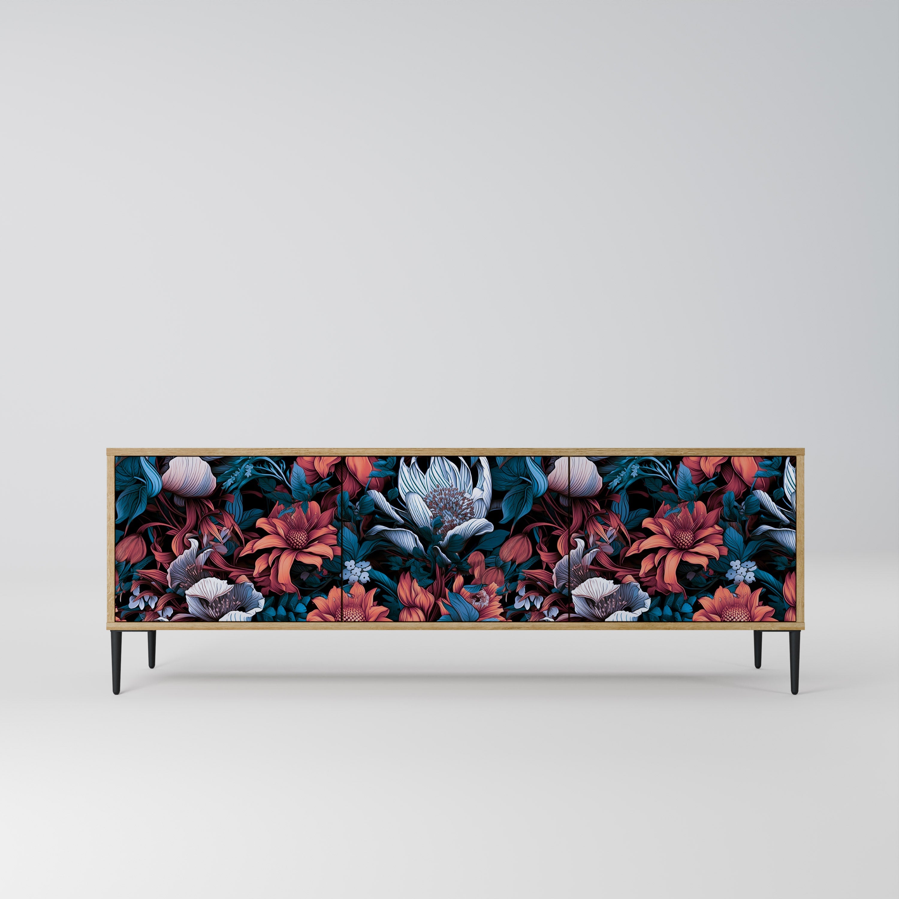 ETHEREAL BLOSSOMS TV-Lowboard mit 3 Türen in Eiche-Optik