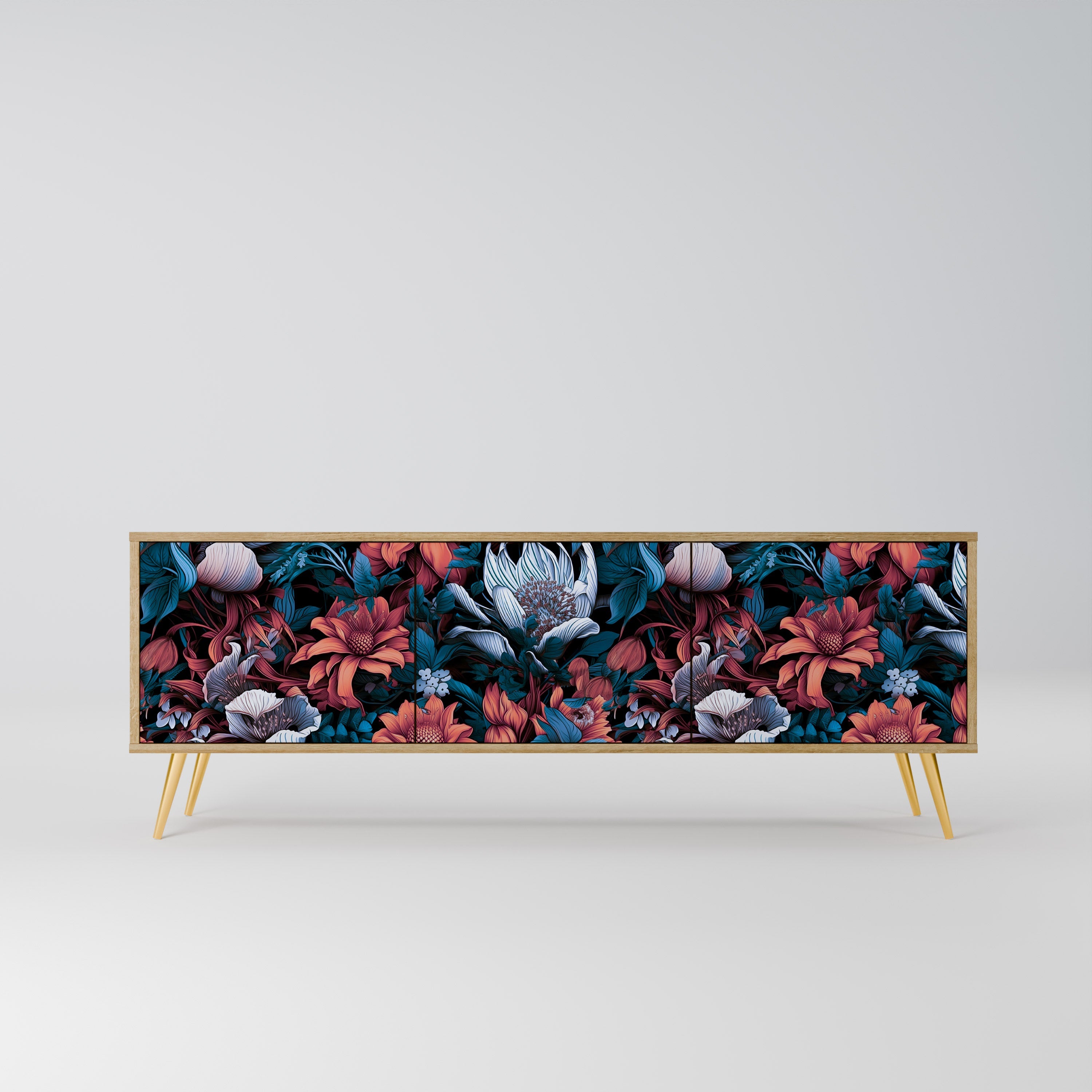 ETHEREAL BLOSSOMS TV-Lowboard mit 3 Türen in Eiche-Optik