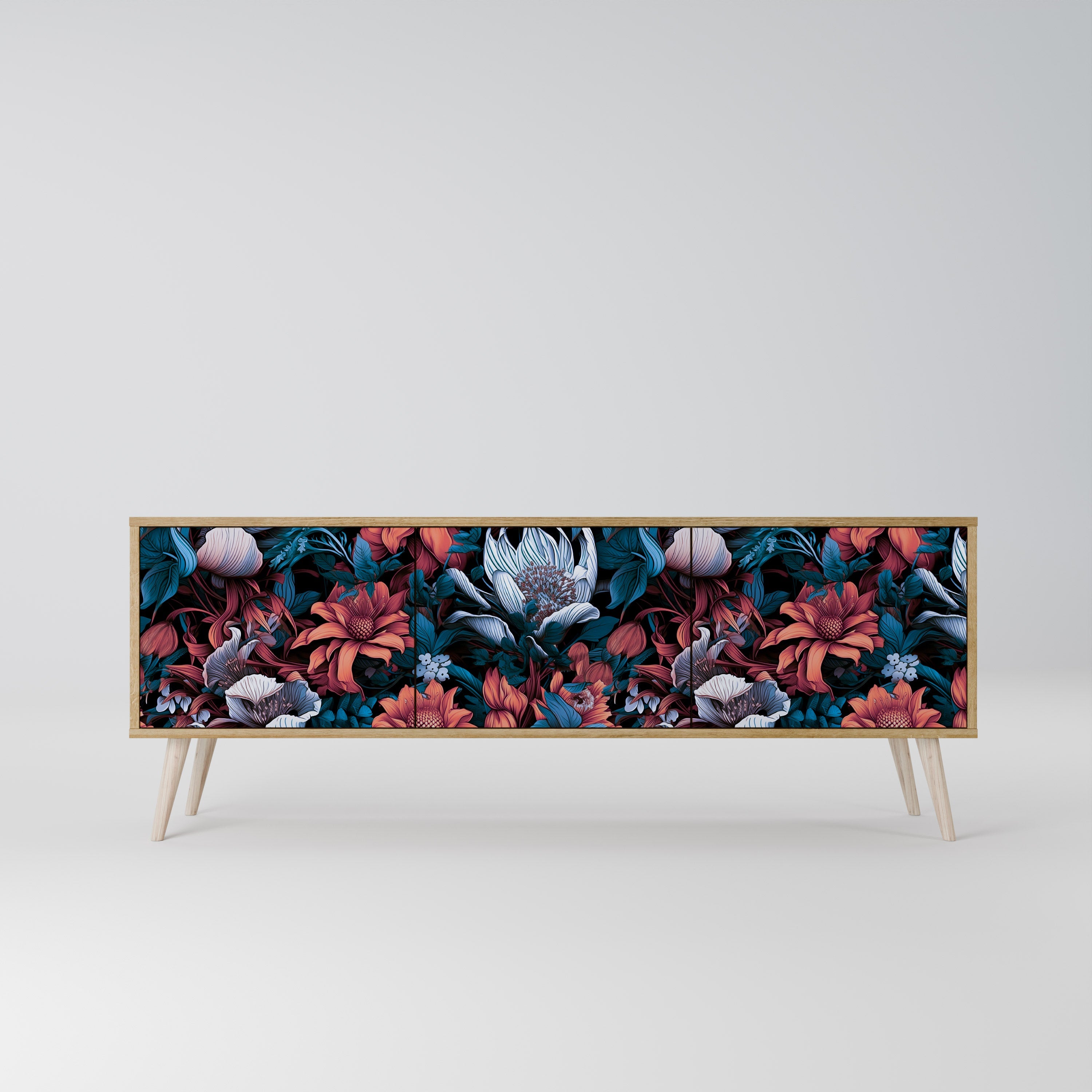 ETHEREAL BLOSSOMS TV-Lowboard mit 3 Türen in Eiche-Optik