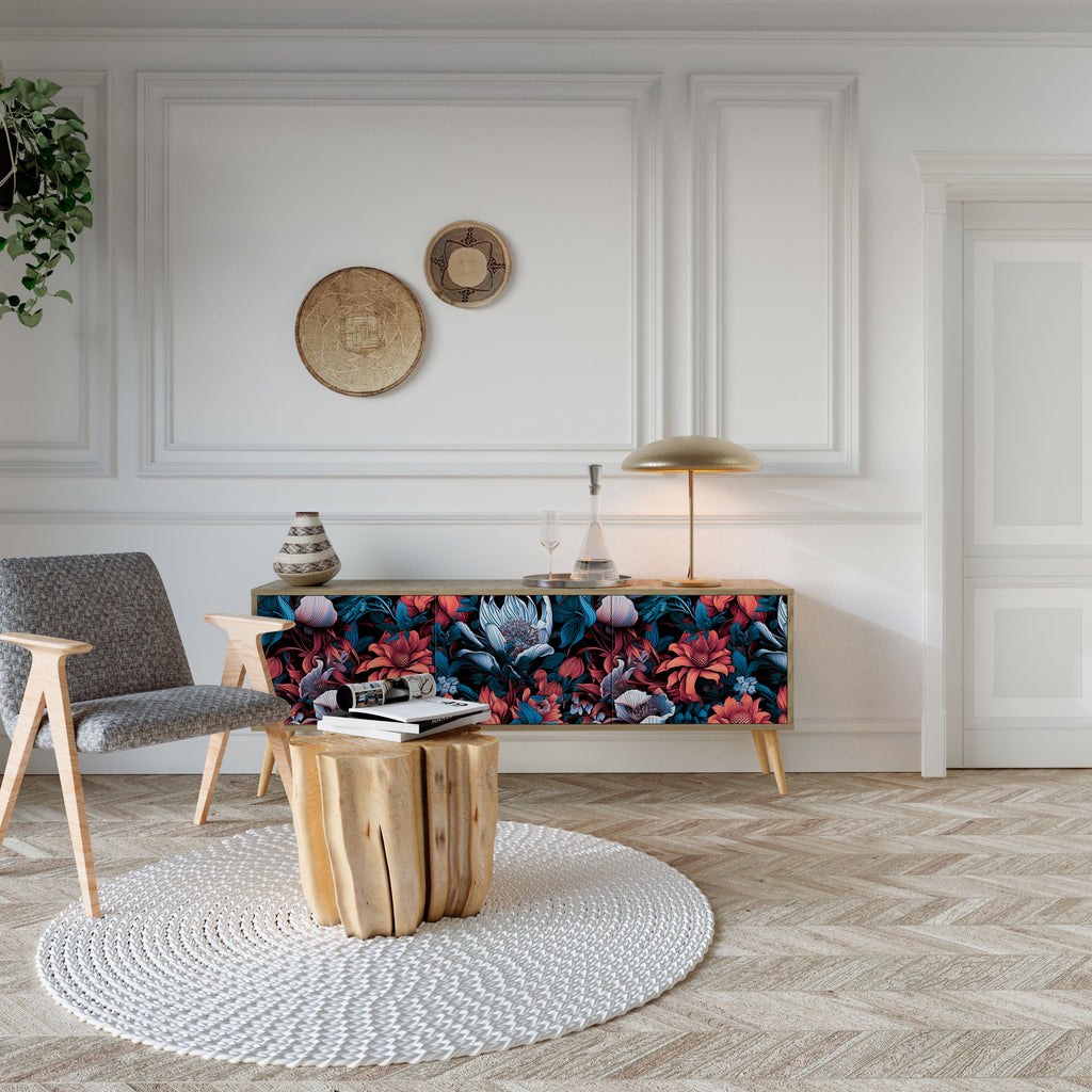 ETHEREAL BLOSSOMS TV-Lowboard mit 3 Türen in Eiche-Optik