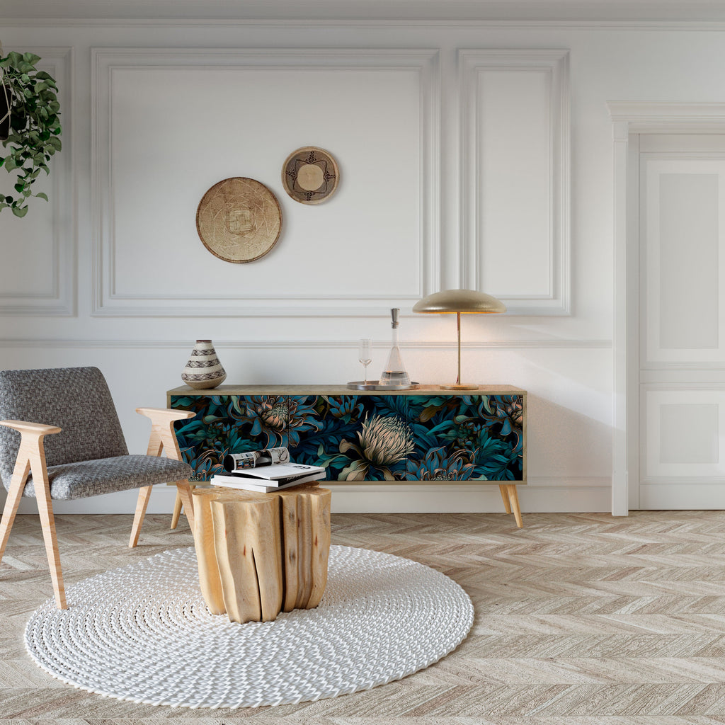 TWILIGHT BLOOM 3-Door TV Stand in Oak Effect