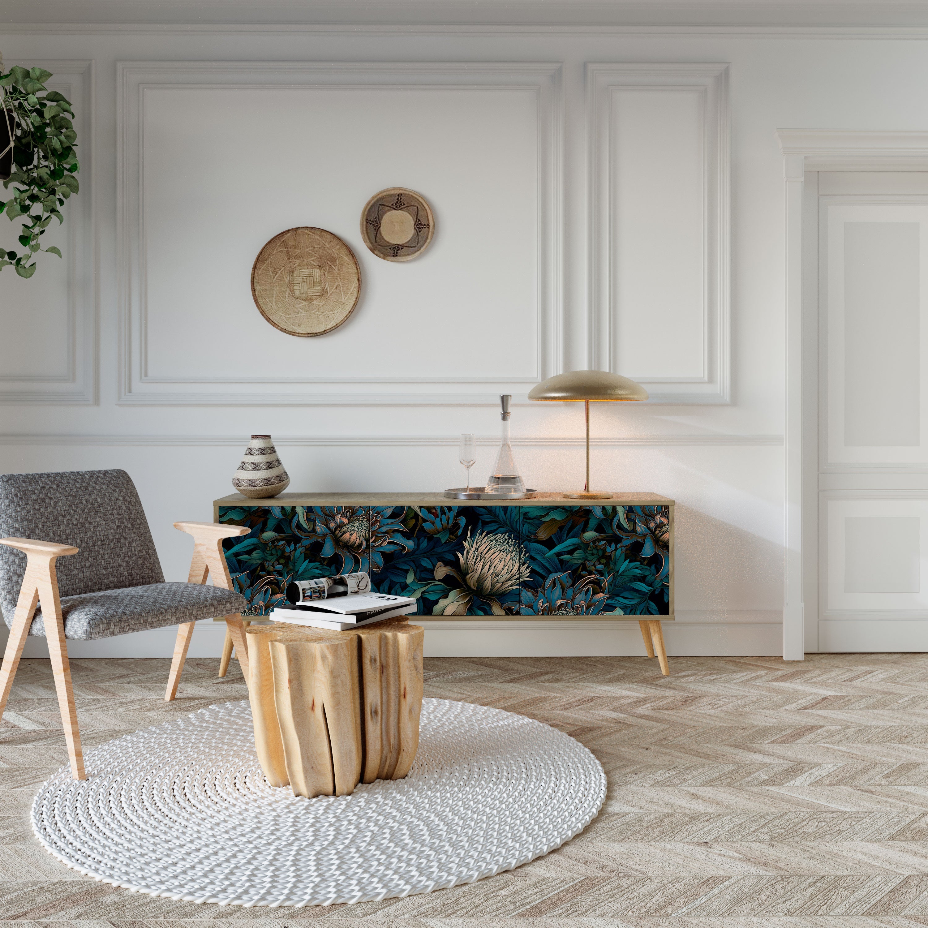 TWILIGHT BLOOM TV-Lowboard mit 3 Türen in Eiche-Optik