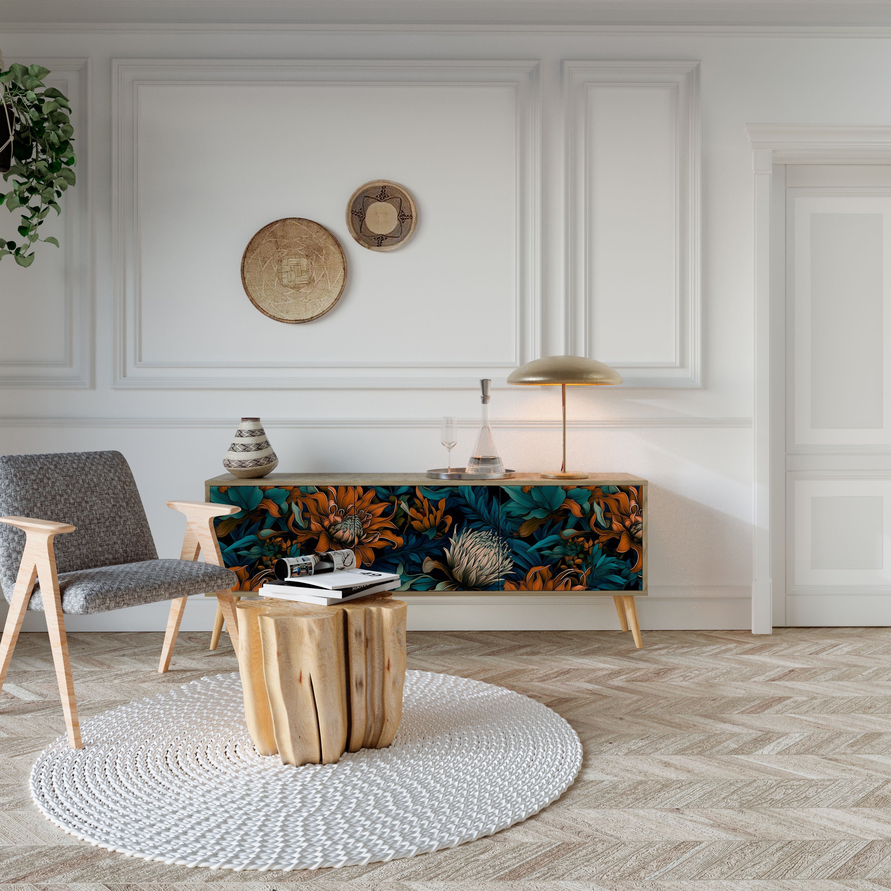 MORNING BLOOM TV-Lowboard mit 3 Türen in Eiche-Optik