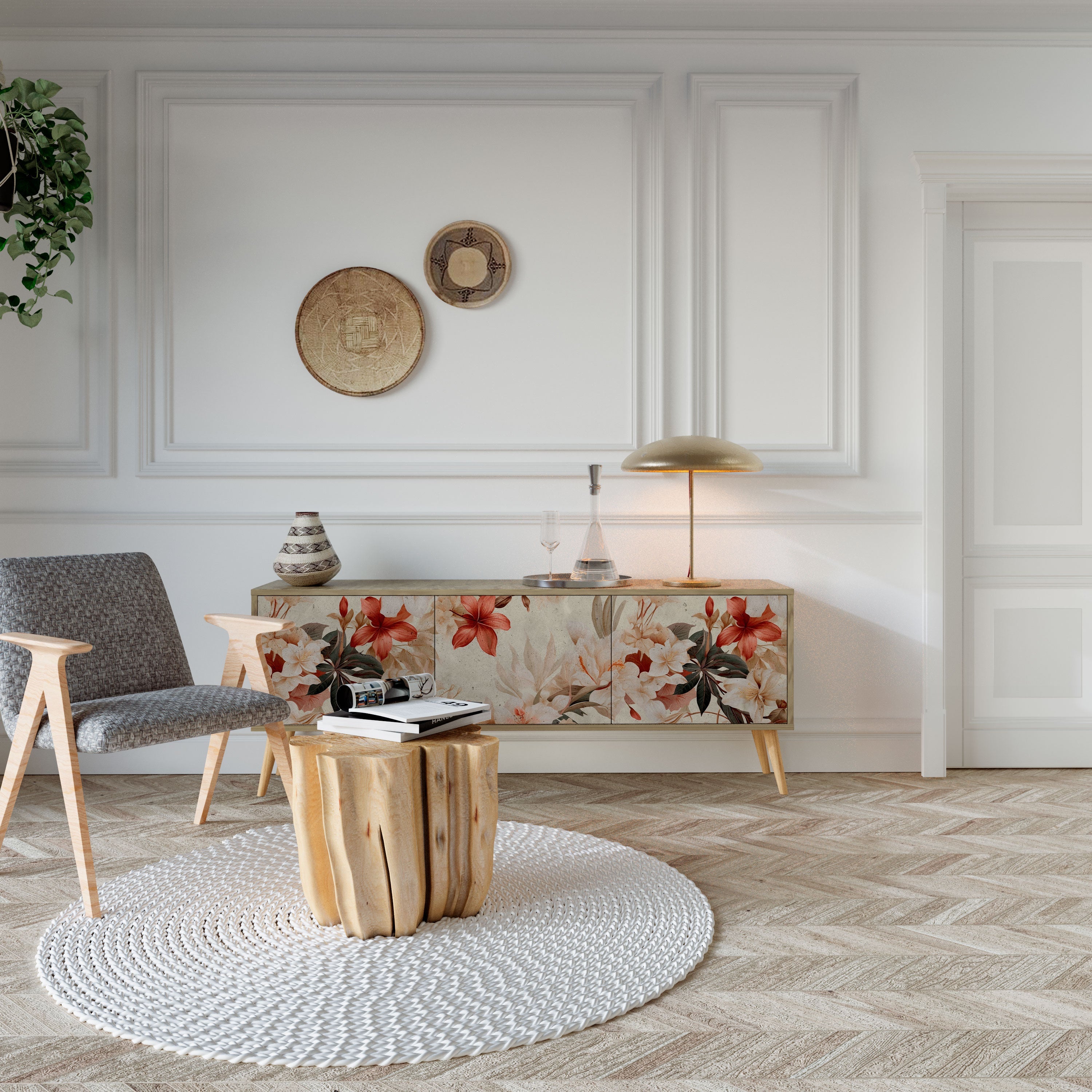 PETAL HARMONY TV-Lowboard mit 3 Türen in Eiche-Optik