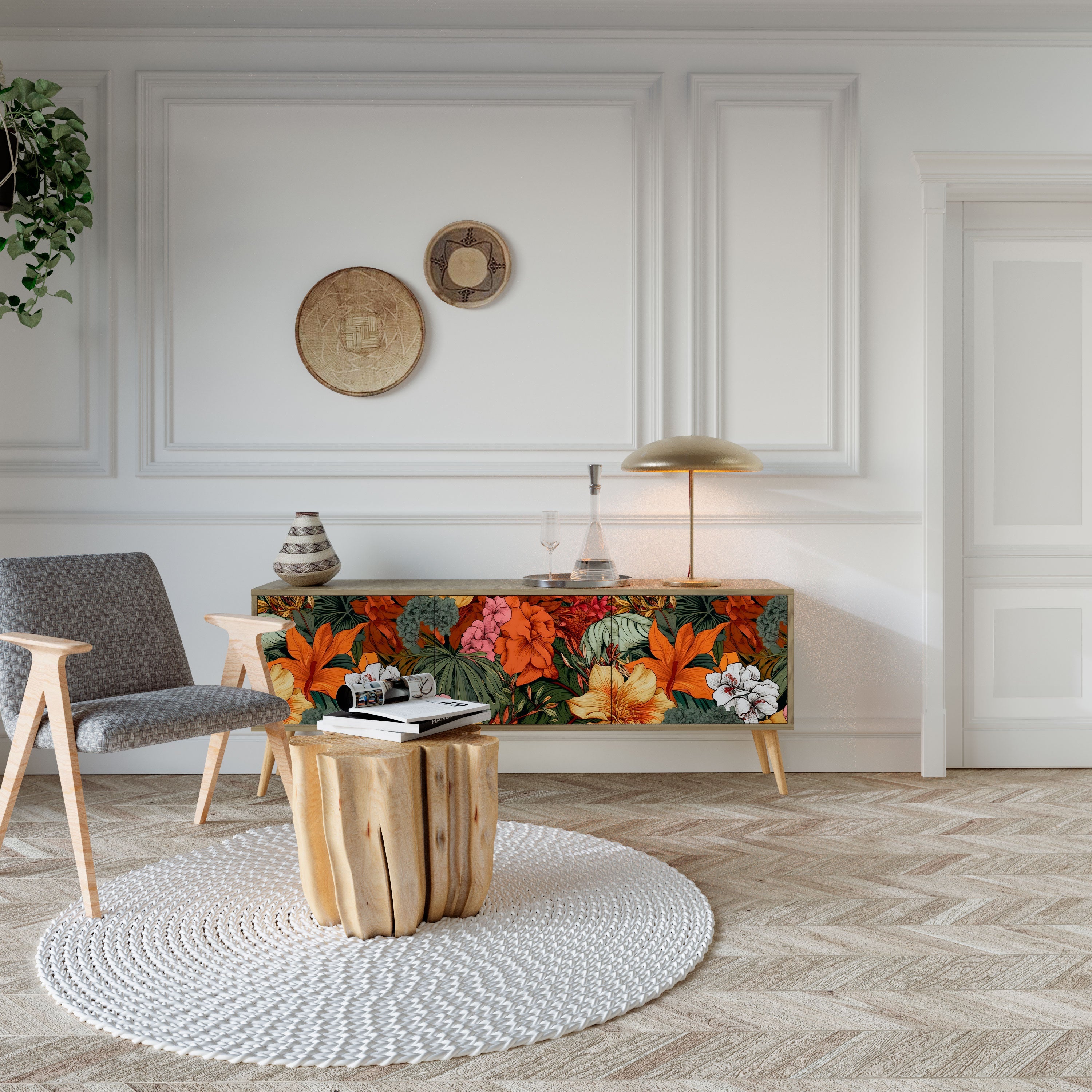 RADIANT FLORA TV-Lowboard mit 3 Türen in Eiche-Optik