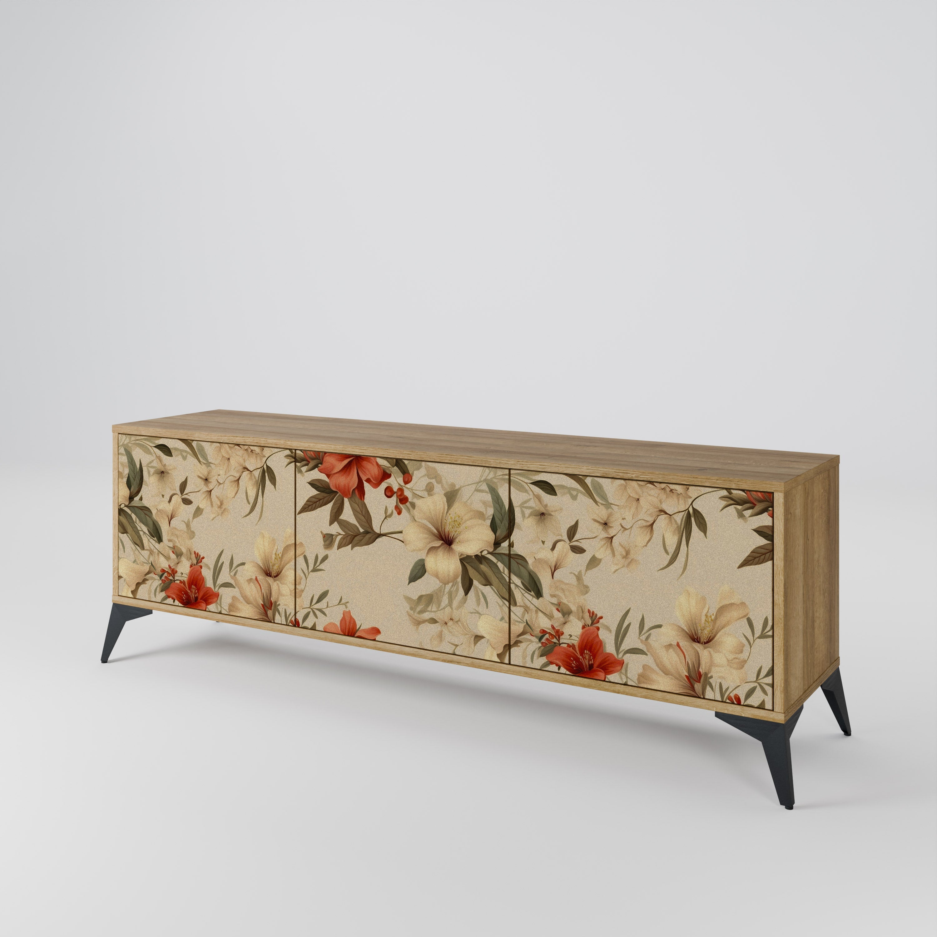 BLOOMING HARMONY 3-Door TV Stand in Oak Effect