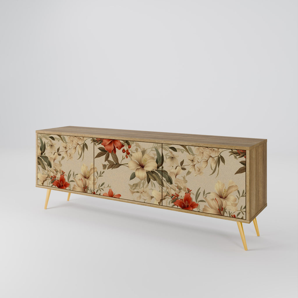 BLOOMING HARMONY 3-Door TV Stand in Oak Effect