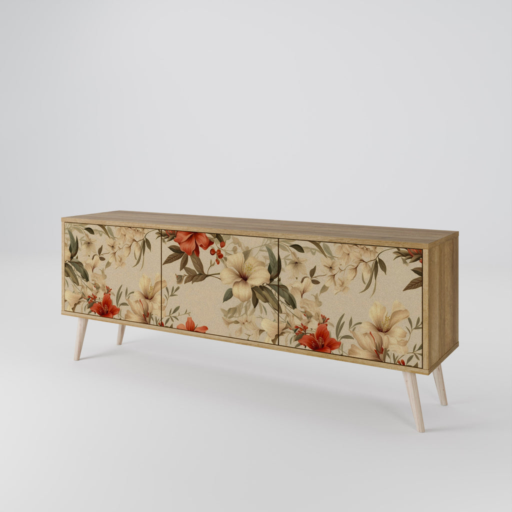 BLOOMING HARMONY 3-Door TV Stand in Oak Effect