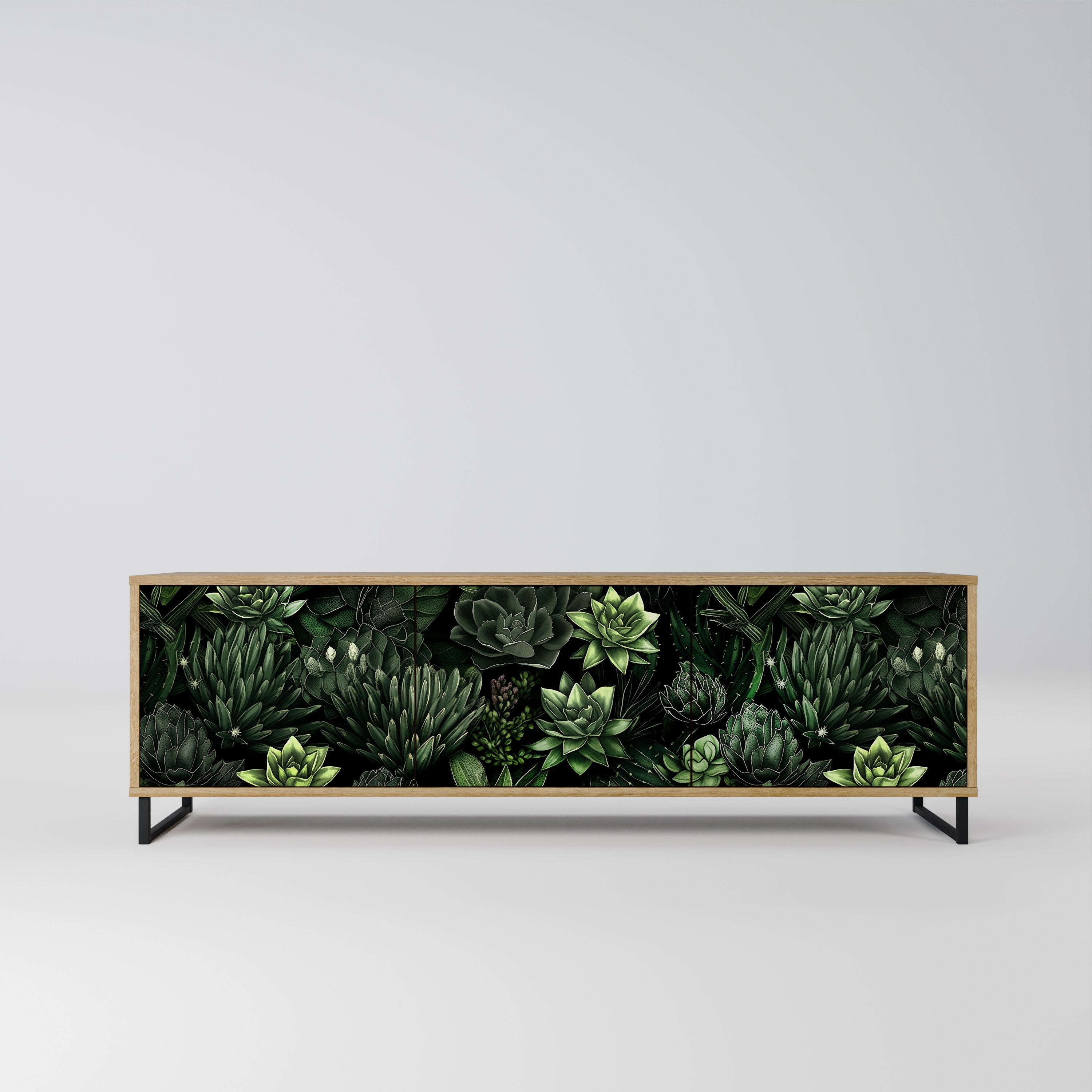 SUCCULENT JUNGLE TV-Lowboard mit 3 Türen in Eiche-Optik