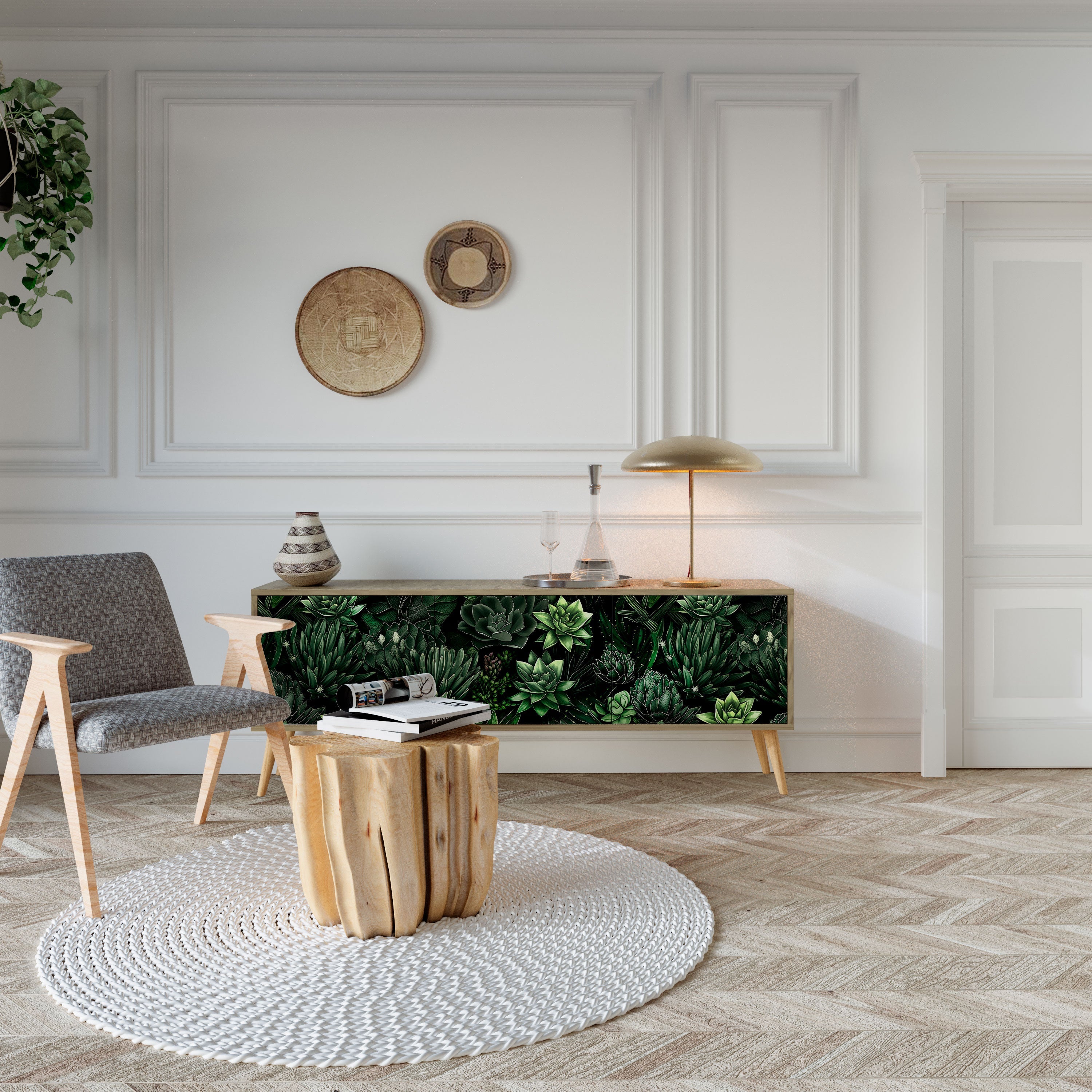 SUCCULENT JUNGLE TV-Lowboard mit 3 Türen in Eiche-Optik
