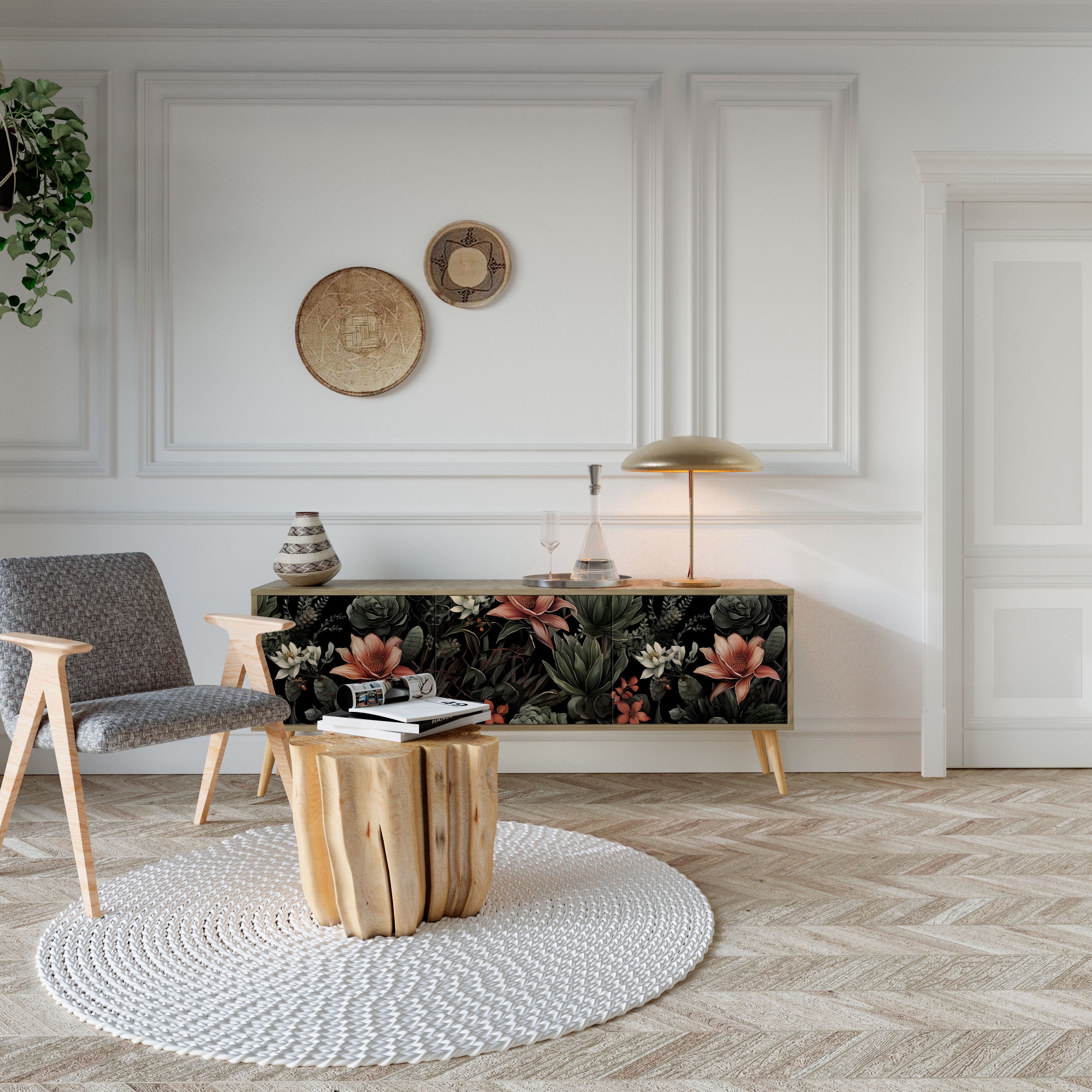 SECRET VERDURE TV-Lowboard mit 3 Türen in Eiche-Optik