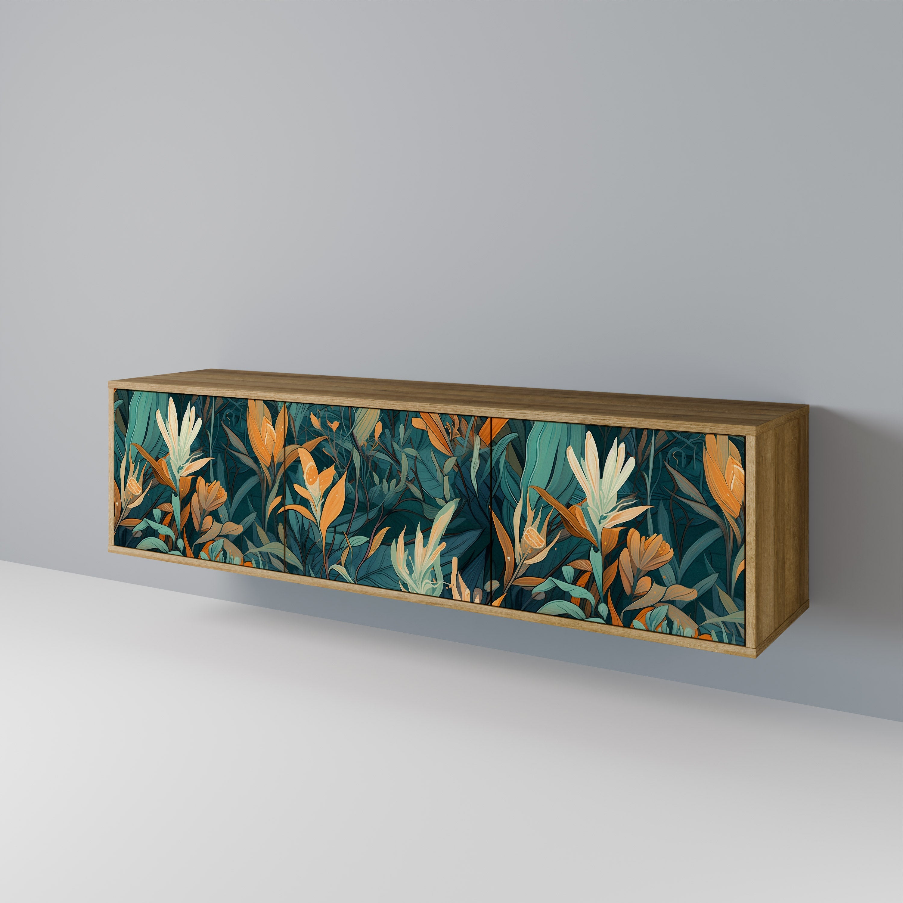 FLORAL SERENITY TV-Lowboard mit 3 Türen in Eiche-Optik