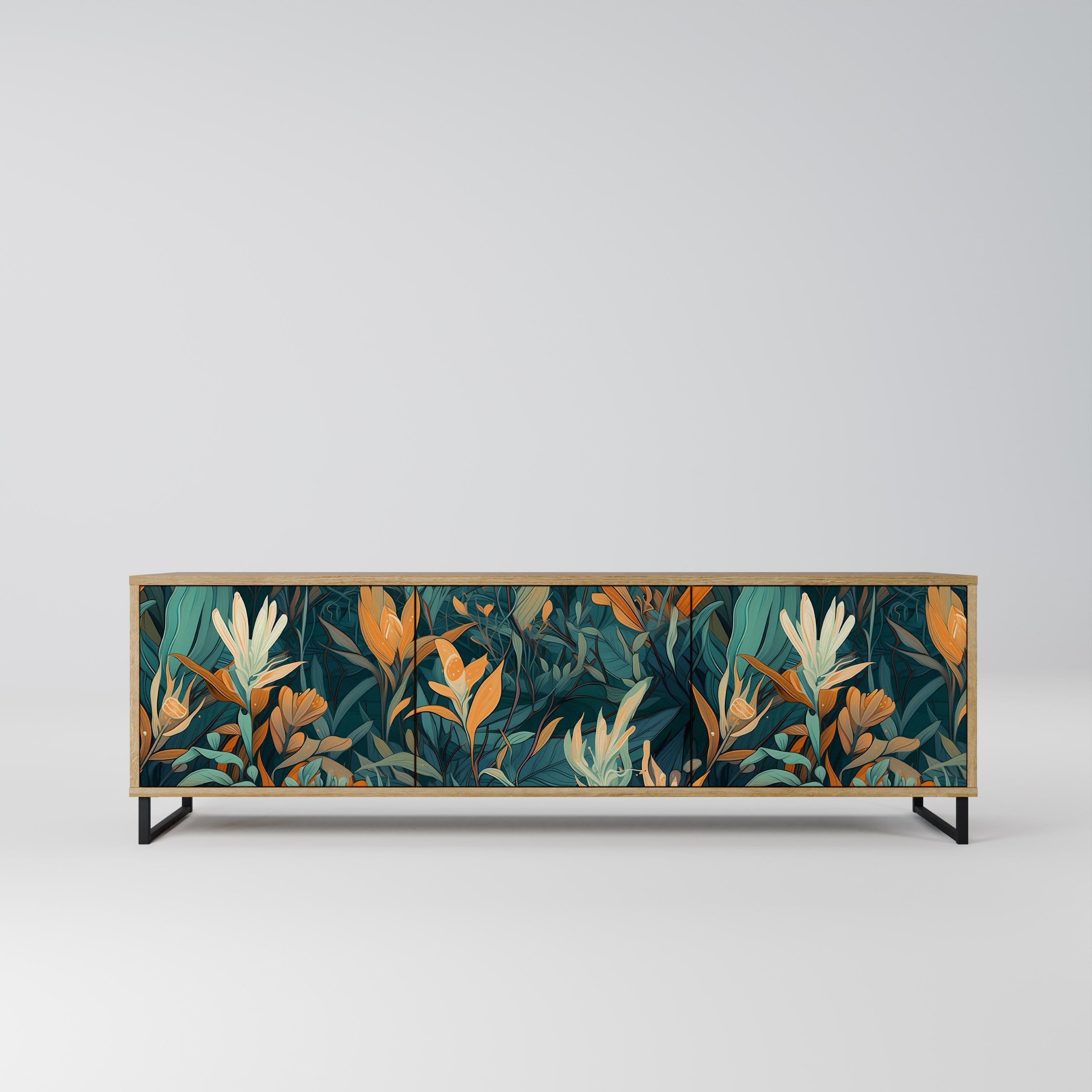 FLORAL SERENITY TV-Lowboard mit 3 Türen in Eiche-Optik