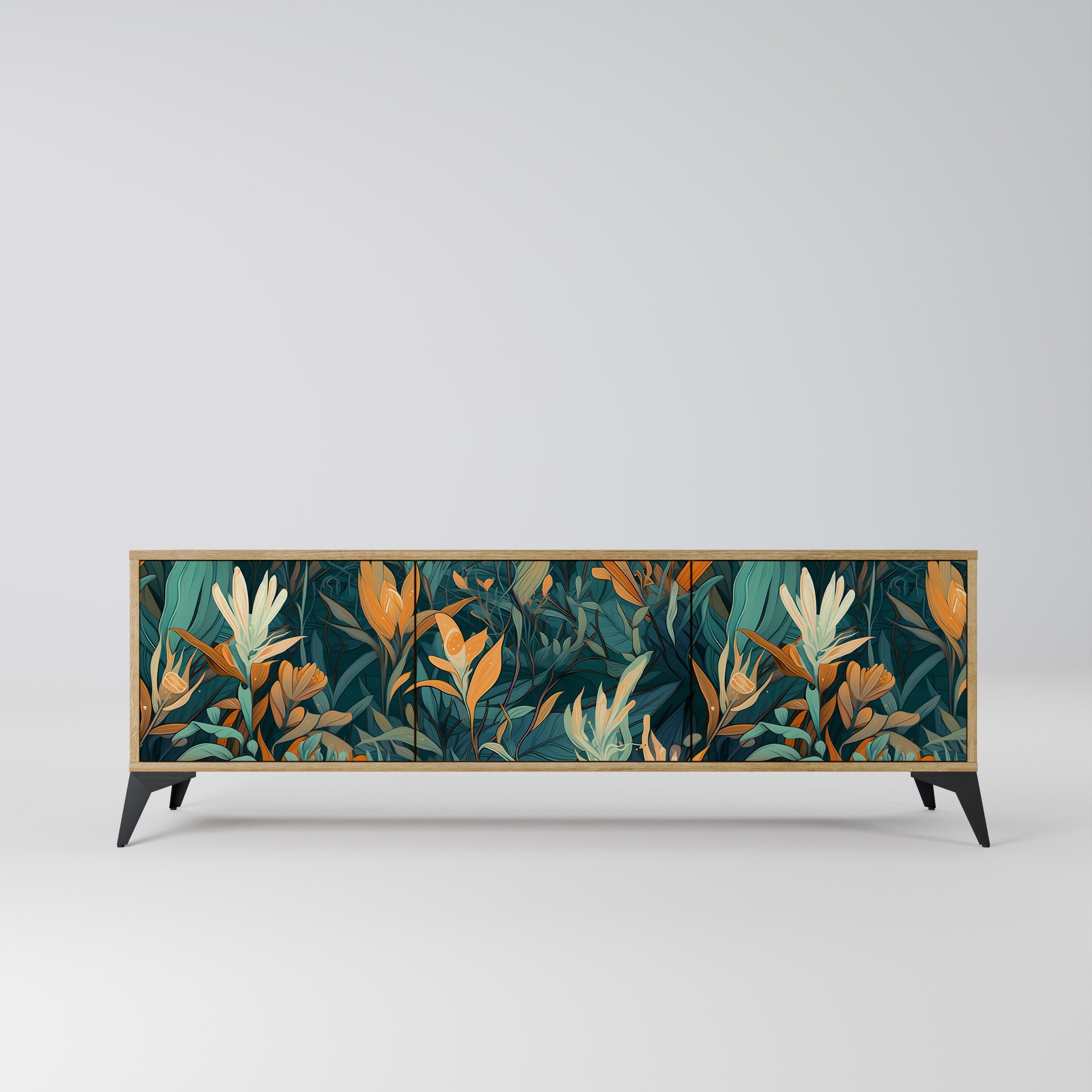 FLORAL SERENITY TV-Lowboard mit 3 Türen in Eiche-Optik