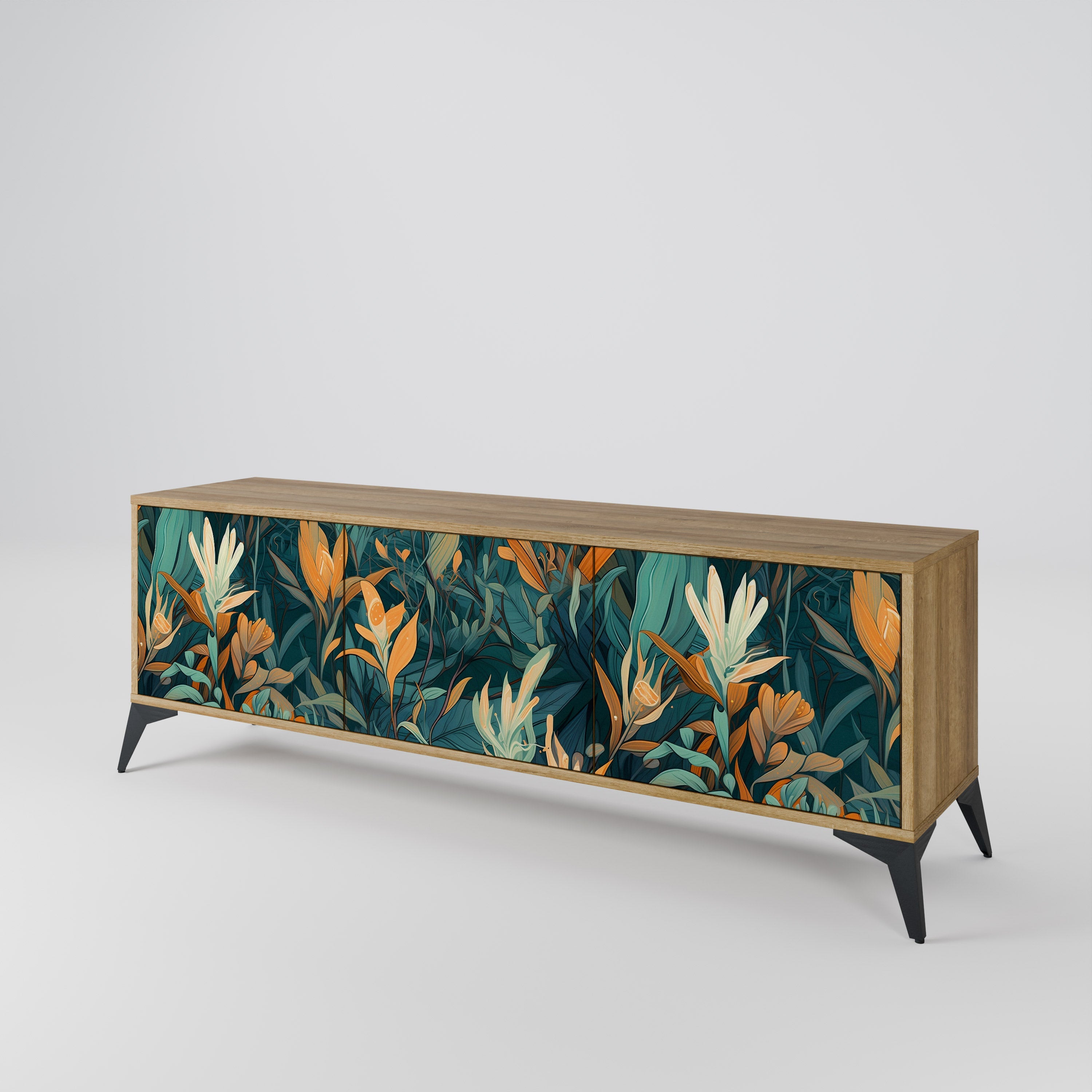 FLORAL SERENITY TV-Lowboard mit 3 Türen in Eiche-Optik