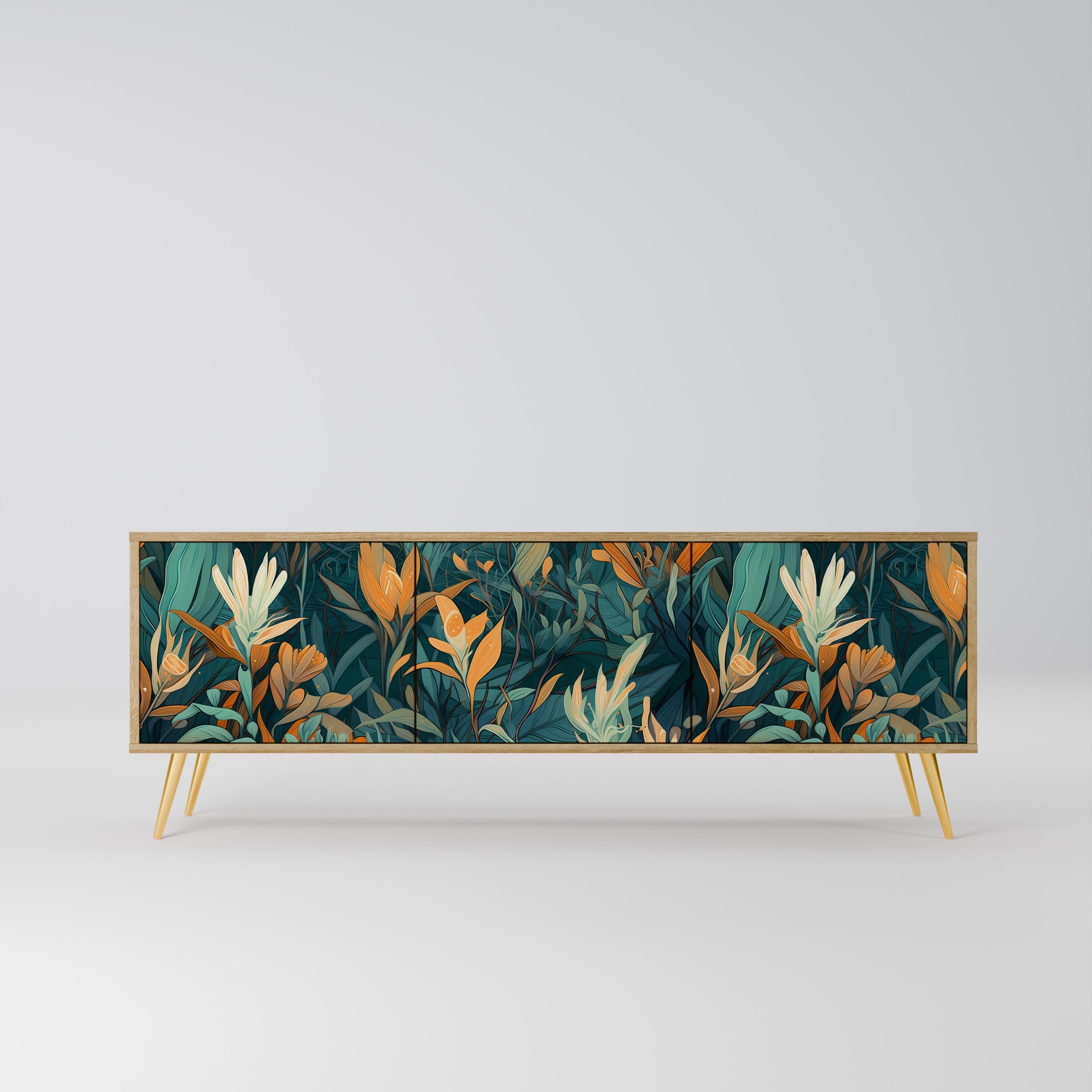 FLORAL SERENITY TV-Lowboard mit 3 Türen in Eiche-Optik