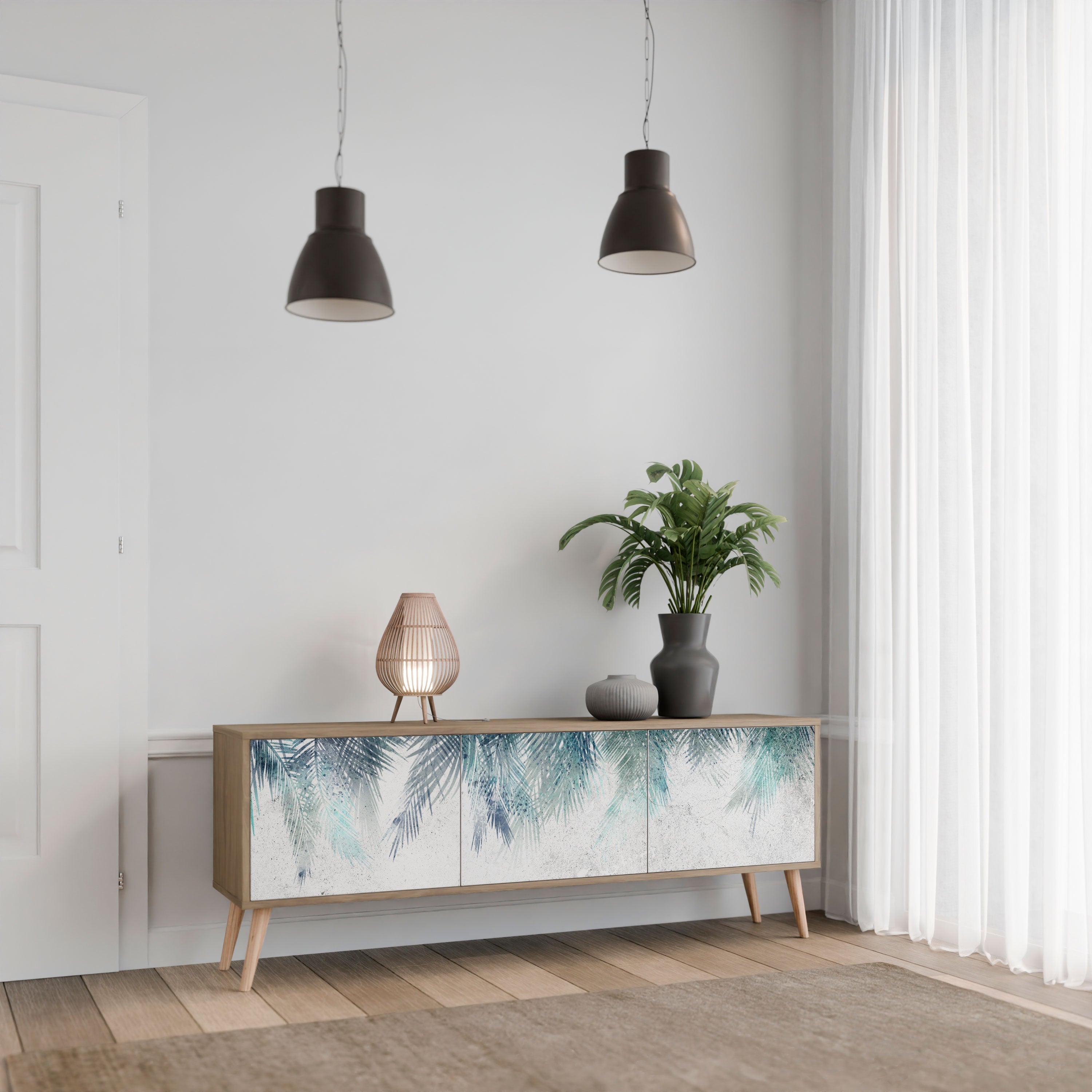 PALM VEIL 3-türiger TV-Ständer in Eichenoptik