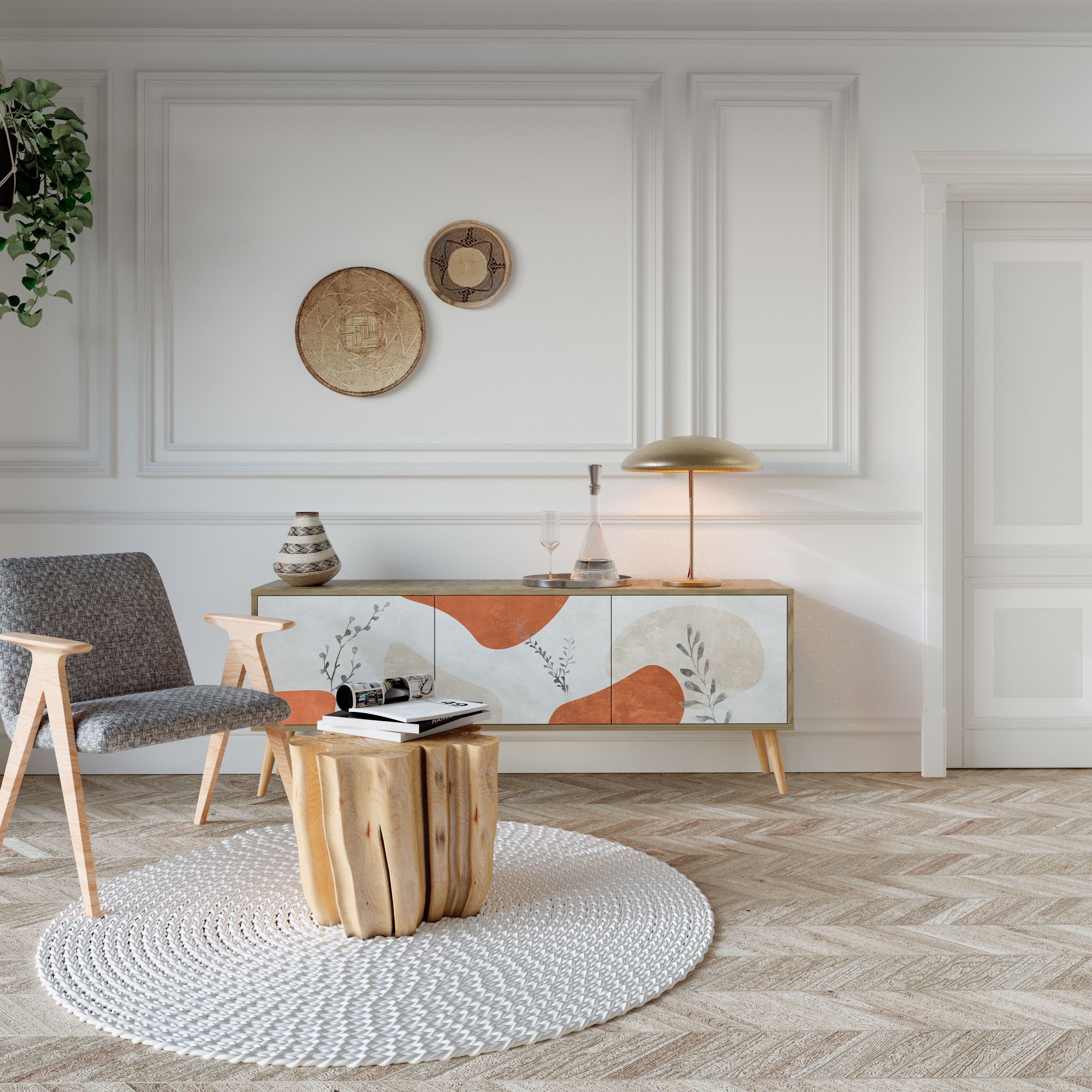 TRANQUIL TWIG TV-Lowboard mit 3 Türen in Eiche-Optik