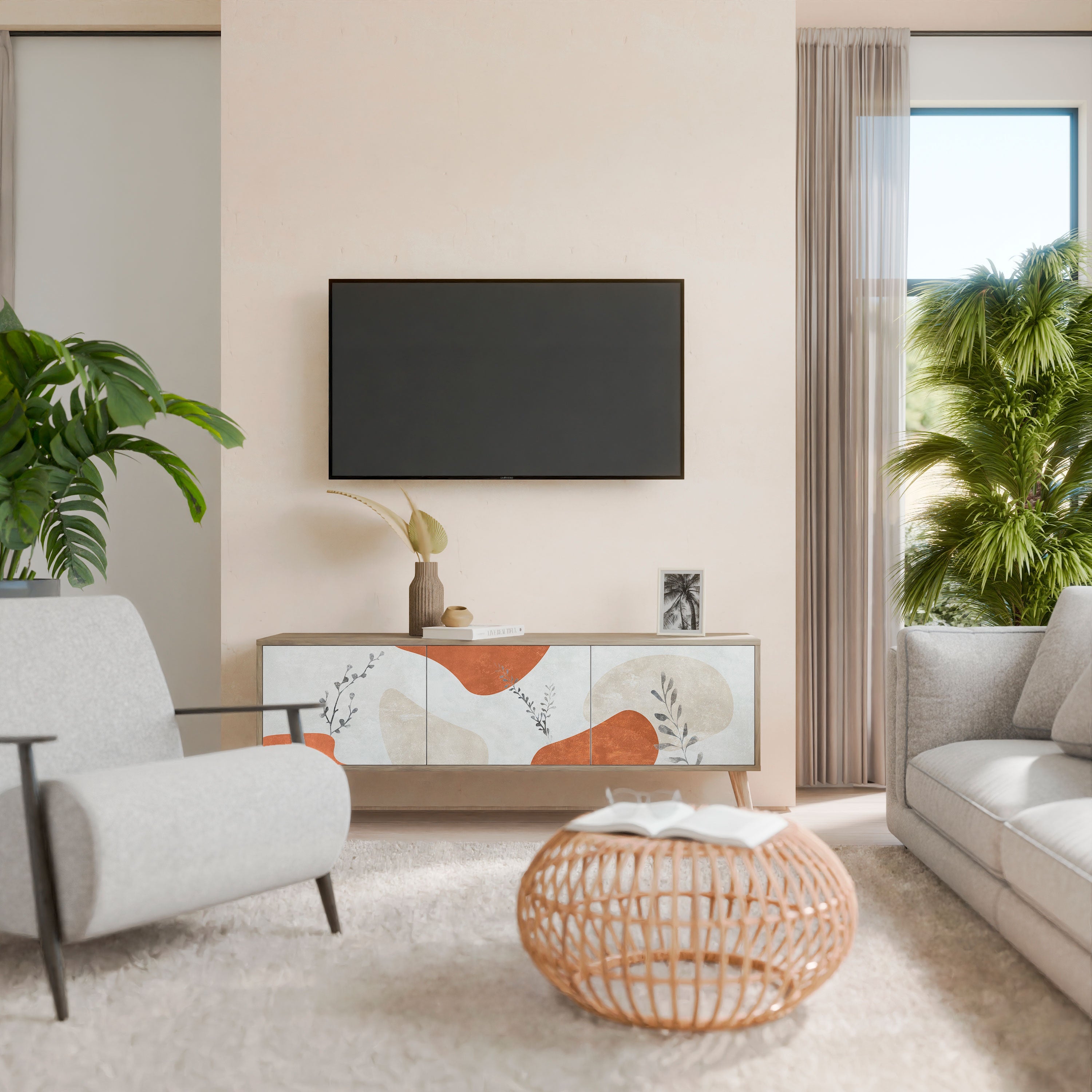 TRANQUIL TWIG TV-Lowboard mit 3 Türen in Eiche-Optik