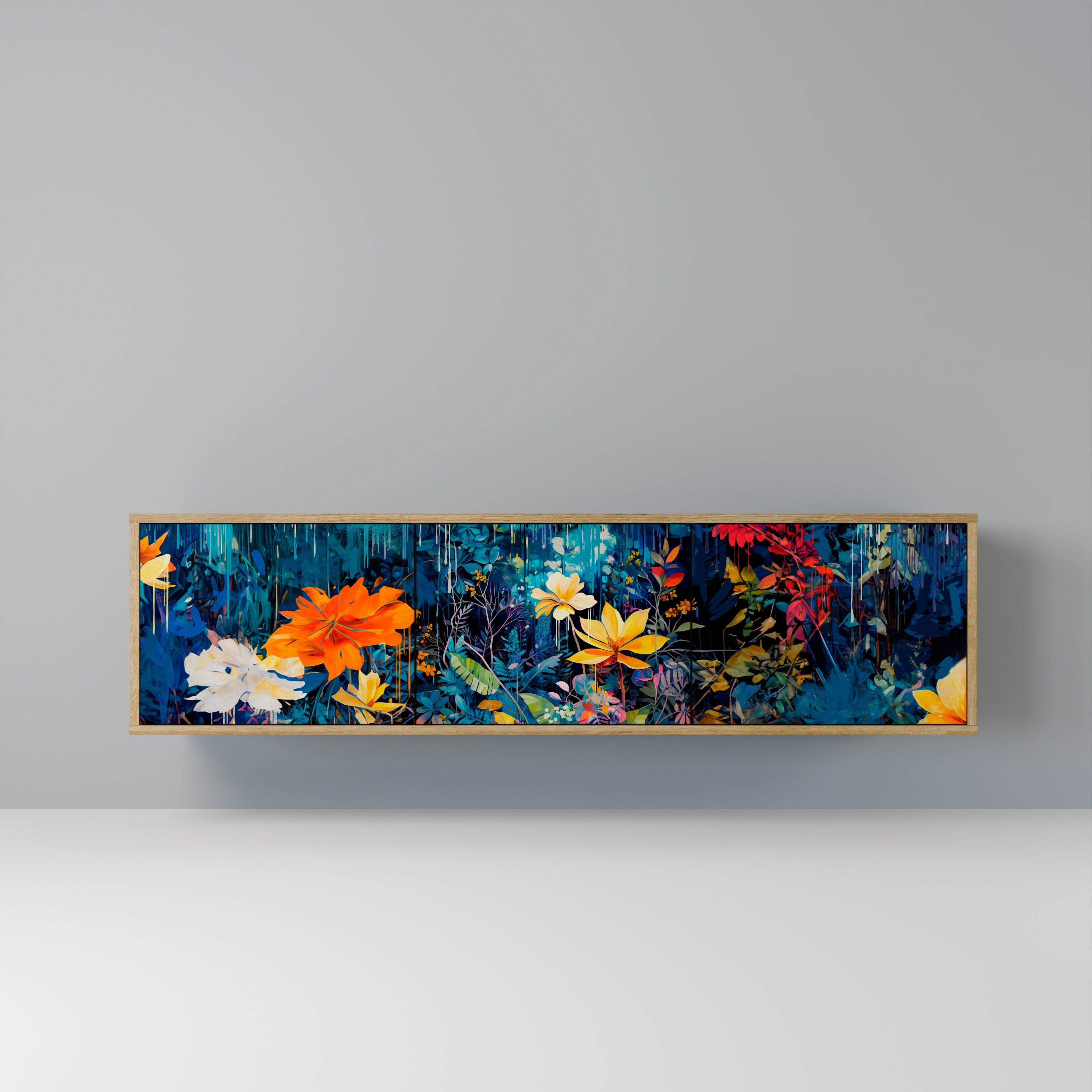 MIDNIGHT BLOSSOM TV-Lowboard mit 3 Türen in Eiche-Optik