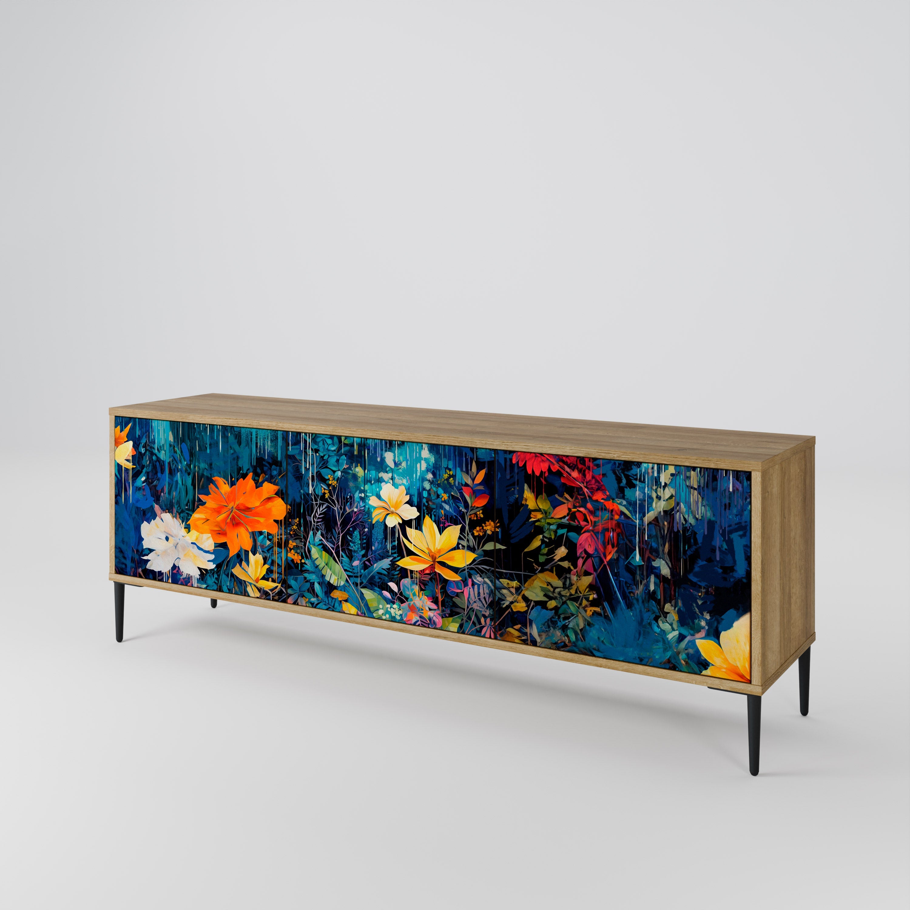 MIDNIGHT BLOSSOM TV-Lowboard mit 3 Türen in Eiche-Optik