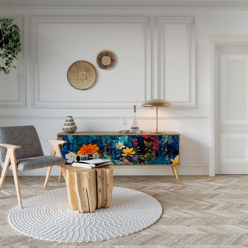 MIDNIGHT BLOSSOM TV-Lowboard mit 3 Türen in Eiche-Optik